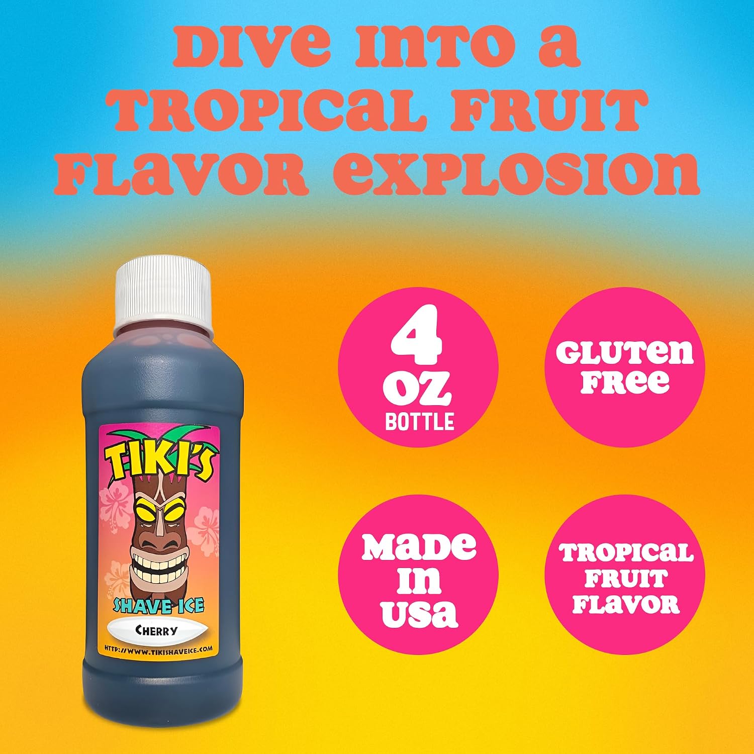 Tiki's Shave Ice Syrup Concentrate for Snow Cones & Shaved Ice - Natural Syrup for Beverages & Desserts - Ideal for Snow Cone