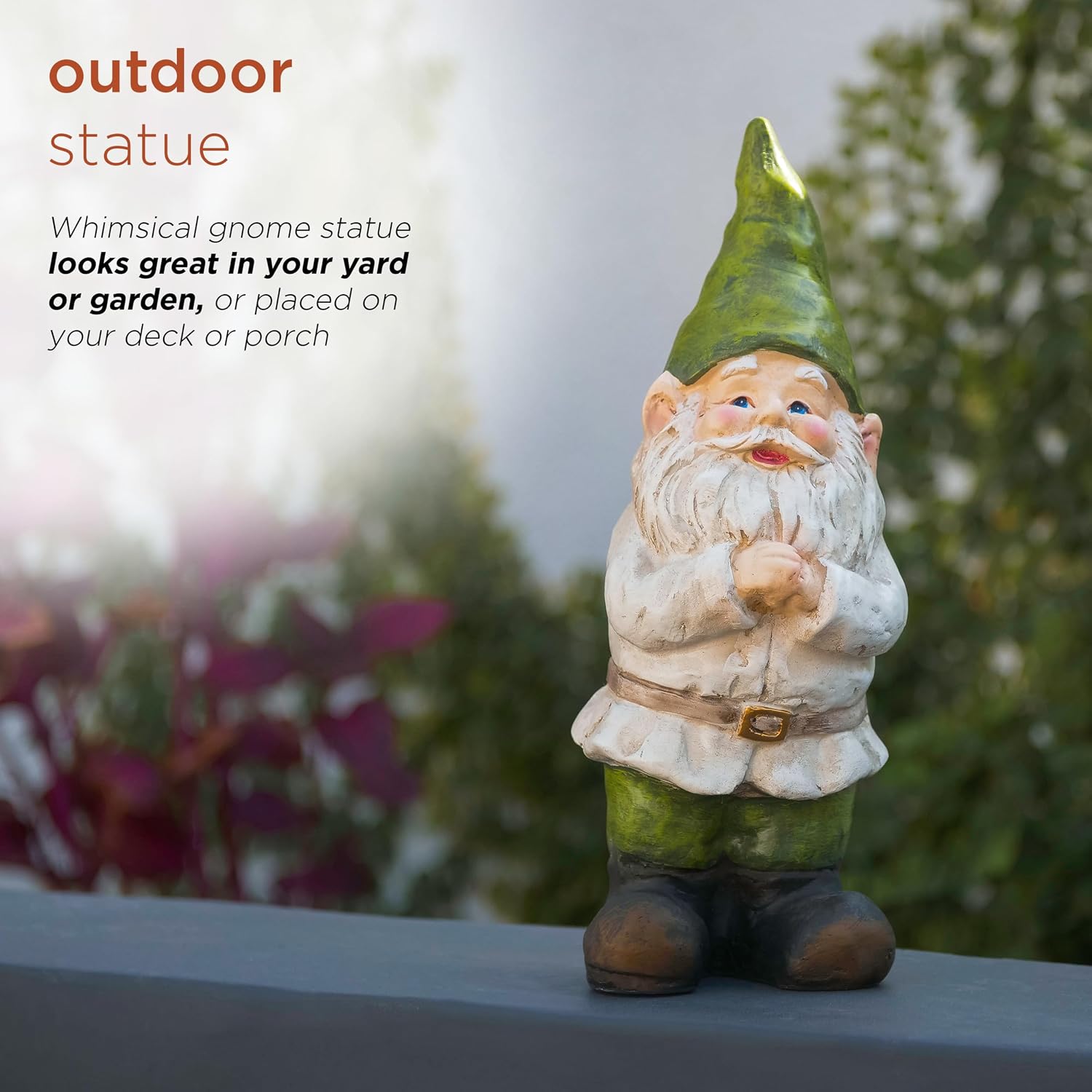 Alpine Corporation 12" Tall Traditional Outdoor Garden Gnome Yard Statue Decoration