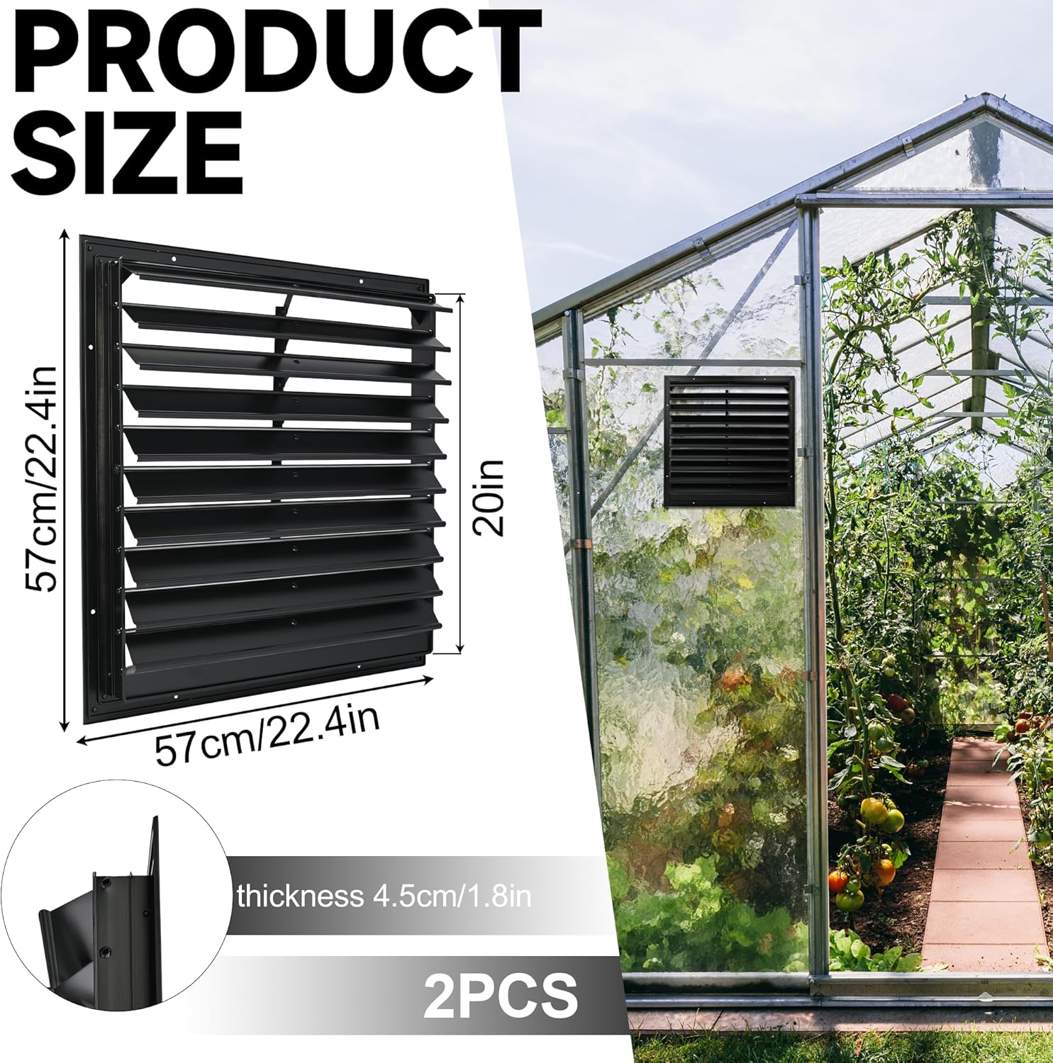 20 Inch Aluminum Automatic Exhaust Shutter Louver Vent, 2Pcs | 2Pcs Aluminum Gravity Shutters Louver for Windows Outside, Home Attics, Greenhouse Vent