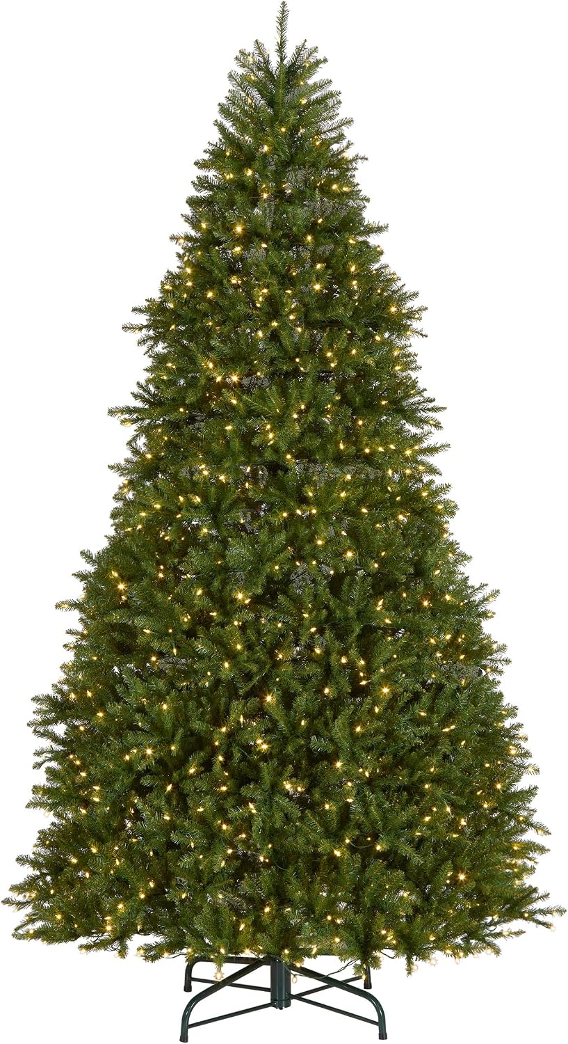 National Tree Company 7.5ft Pre-Lit Dunhill Fir Artificial Christmas Tree | 700 LED Lights, 10 Light Functions, 2,514 Tips, Foot Pedal, Includes Stand, Green