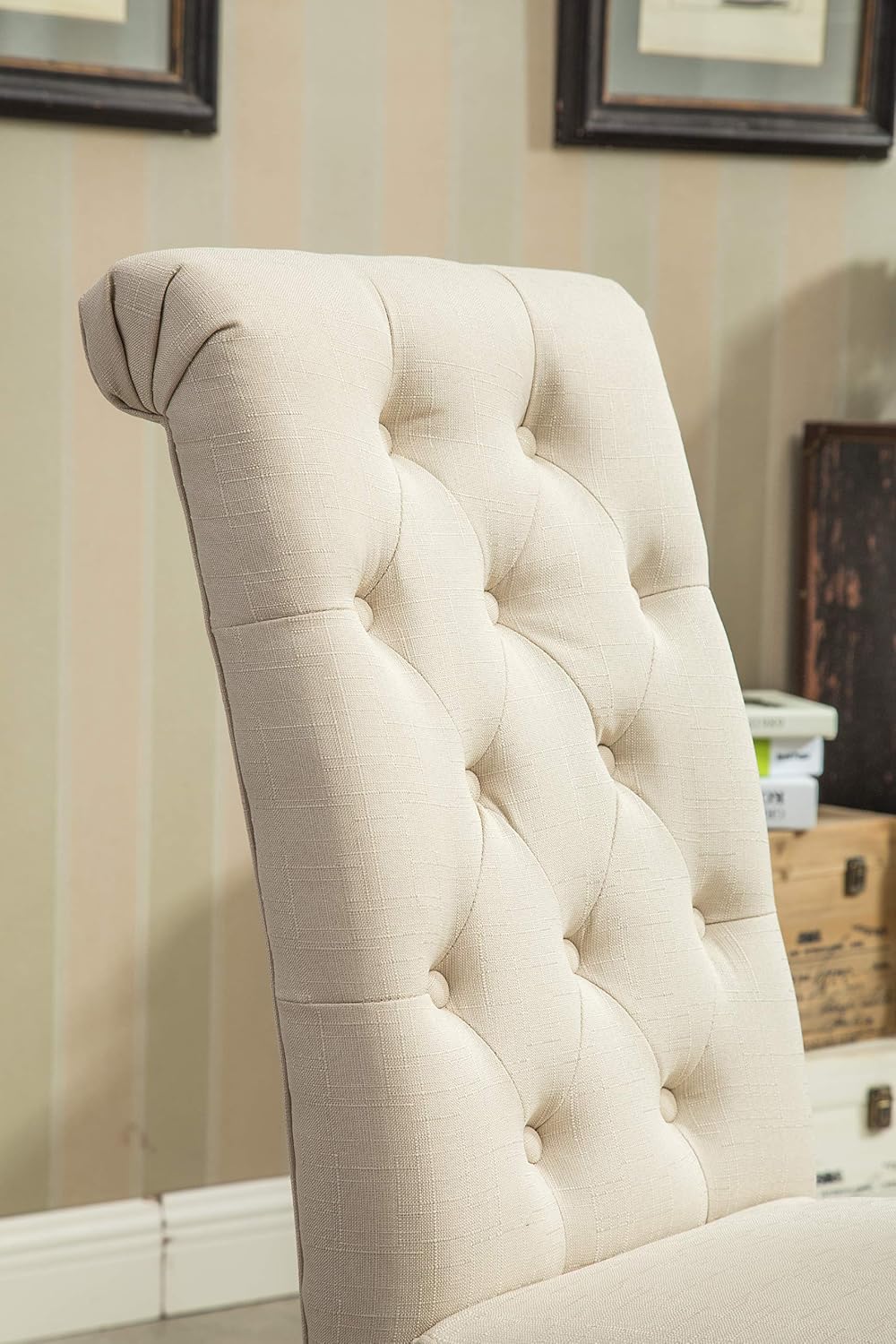 Roundhill Furniture Habit Solid Wood Tufted Parsons Dining Chair (Set of 2), Tan