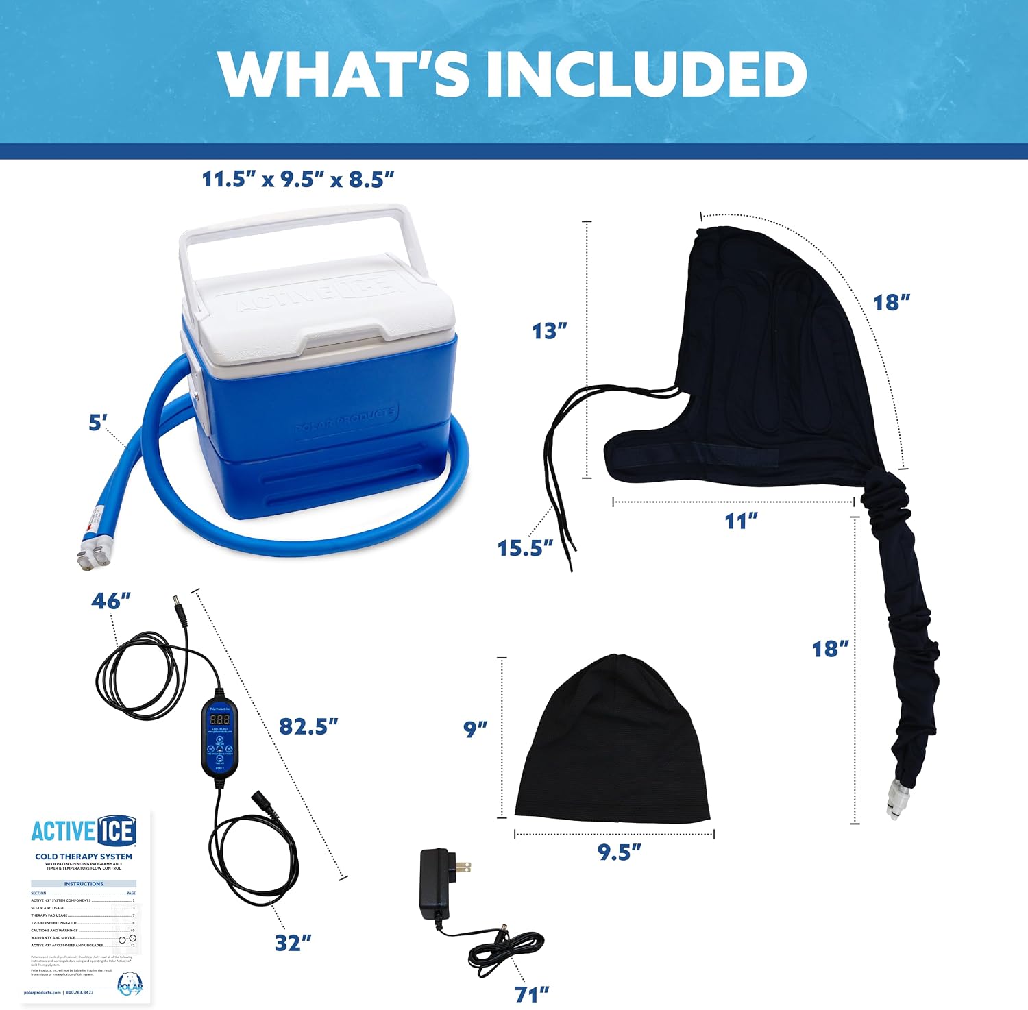 Polar Active Ice 3.0 | 9 QT Cold Therapy Ice Machine| Programmable Timer | 6 in 1 Universal Pad | Cryotherapy Pain Relief System | Ace Bandage Style Compression