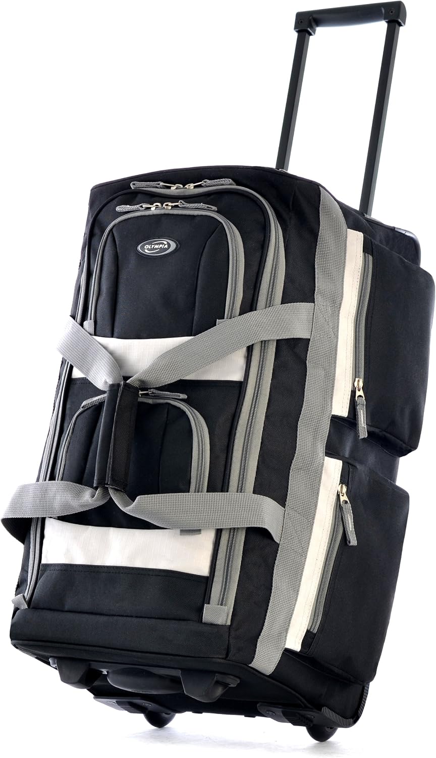 Olympia U.S.A. 33 inch Jumbo Size 8 Pockets Wheeled Rolling Duffel Bag Water Resistant Luggage Lightweight Travel Suitcase with Retractable Handle