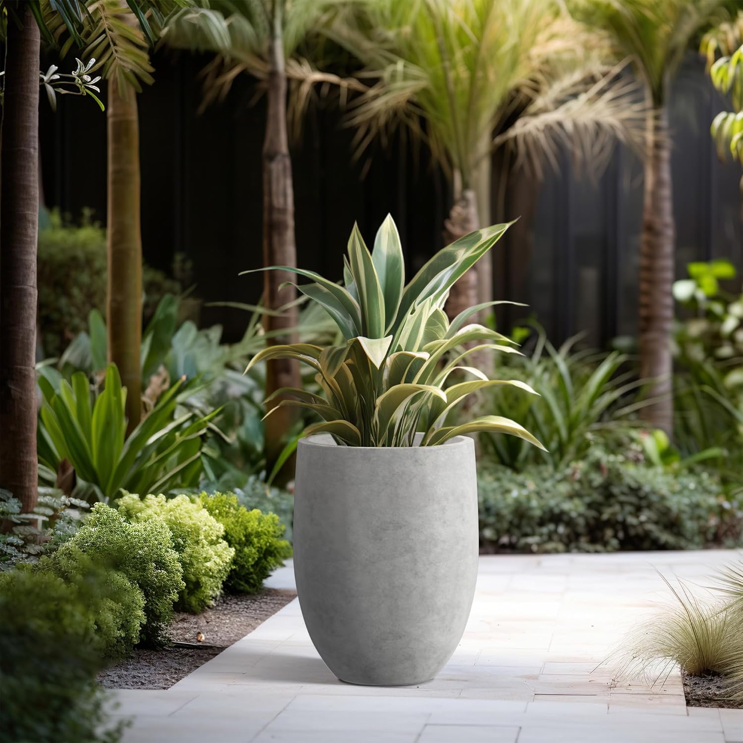 Kante Tall Concrete Planter 21.7" Modern White Floor Pot for Indoor Outdoor