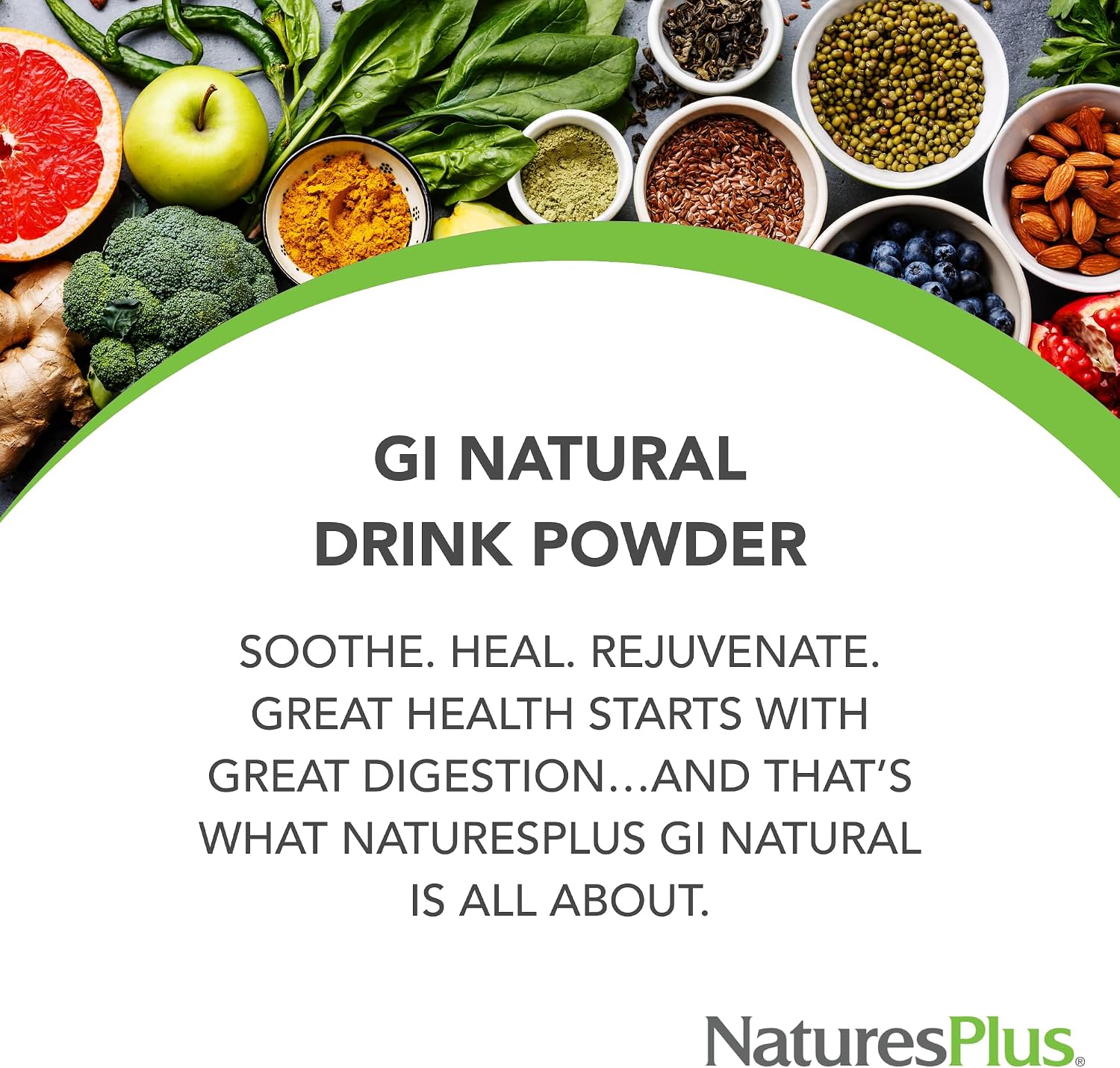 NaturesPlus GI Natural Total Digestive Wellness - 0.38 lbs Powder - Fast-Acting Drink Mix with Probiotics, Prebiotics