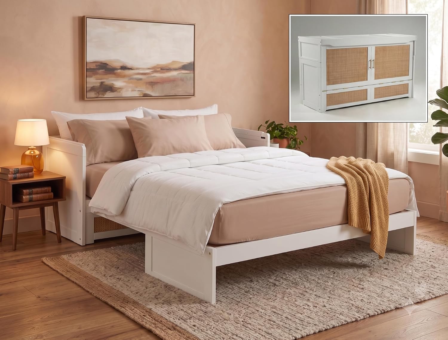 NIGHT & DAY Furniture Murphy Cube Cabinet Bed Pre-Assembled (Cherry, Queen) | Pre-Assembled