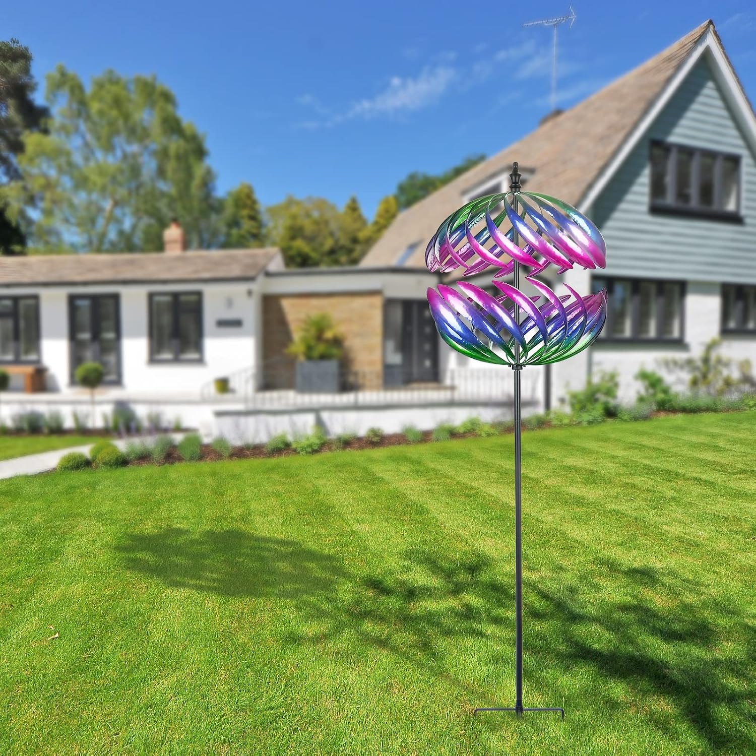 MUMTOP Wind Spinner Outdoor, Large Metal Kinetic Wind Sculptures, Blue