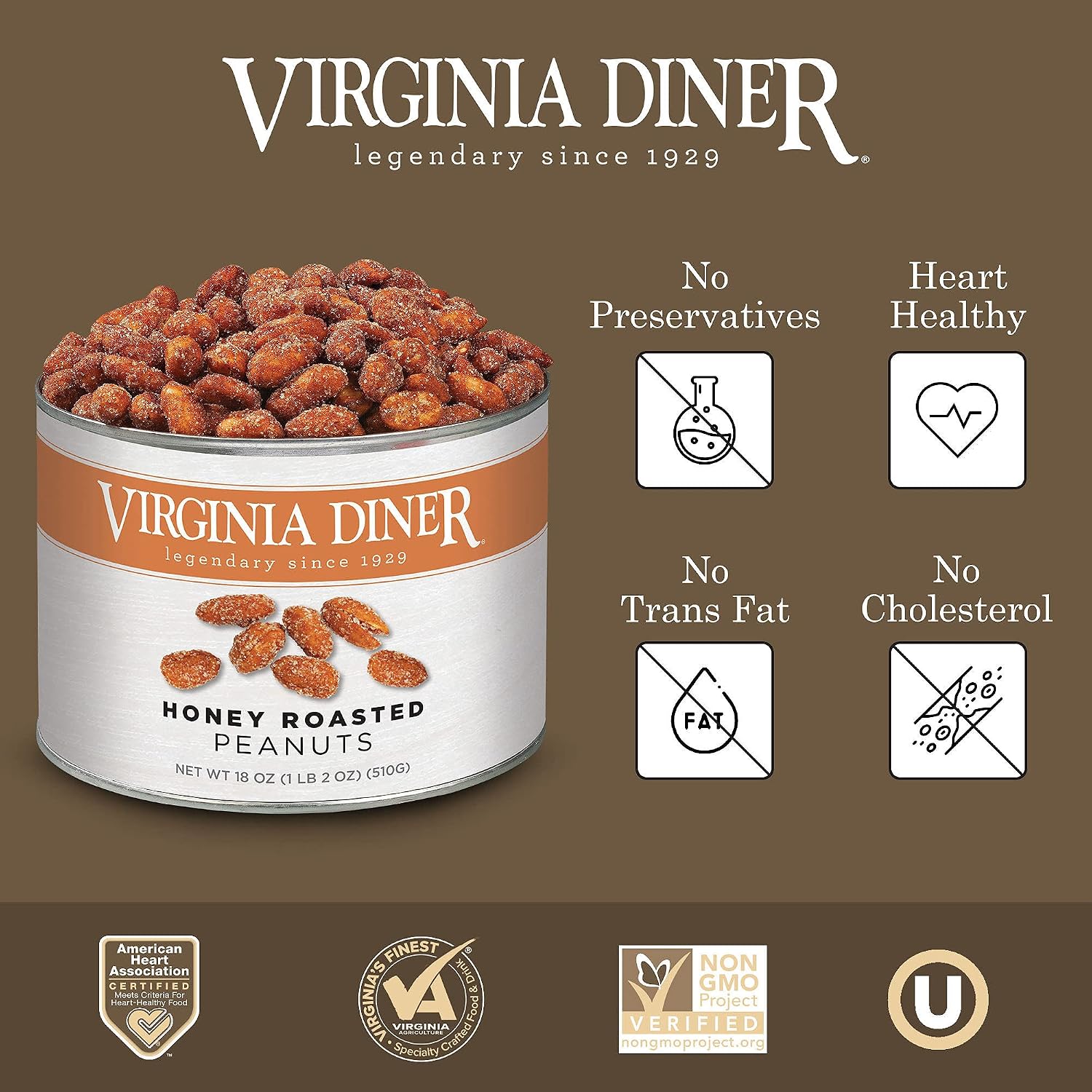 Virginia Diner - Gourmet Natural Extra Large Butter Toasted Virginia Peanuts, 18 Ounce Tin