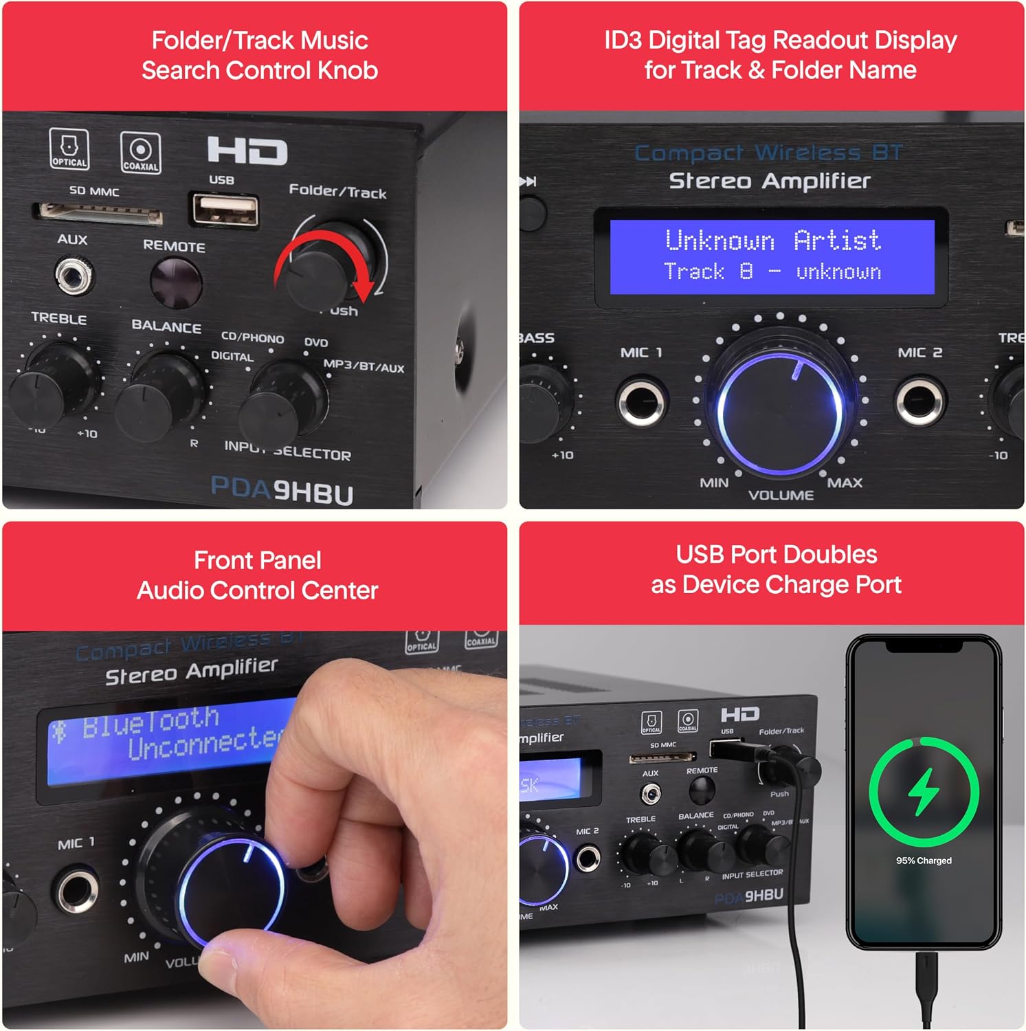 Pyle Wireless Bluetooth Home Stereo Amplifier - Multi-Channel 200 Watt Power Amplifier Home Audio Receiver System w/HDMI, Optical/Phono/Coaxial