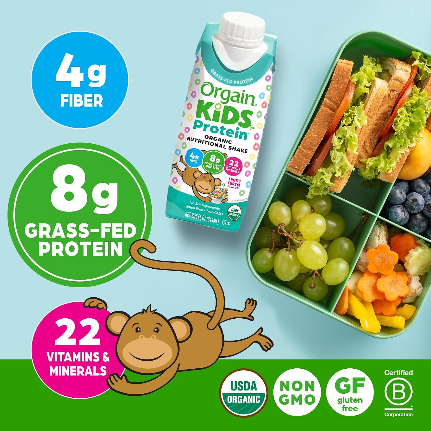 Orgain Organic Kids Dairy 8g Protein Shake, Chocolate, 8.25 oz, 12pk | Nutritional drink, grass-fed protein, 22 vitamins & minerals, 3g fiber, non-GMO, no soy, healthy snack for picky eaters