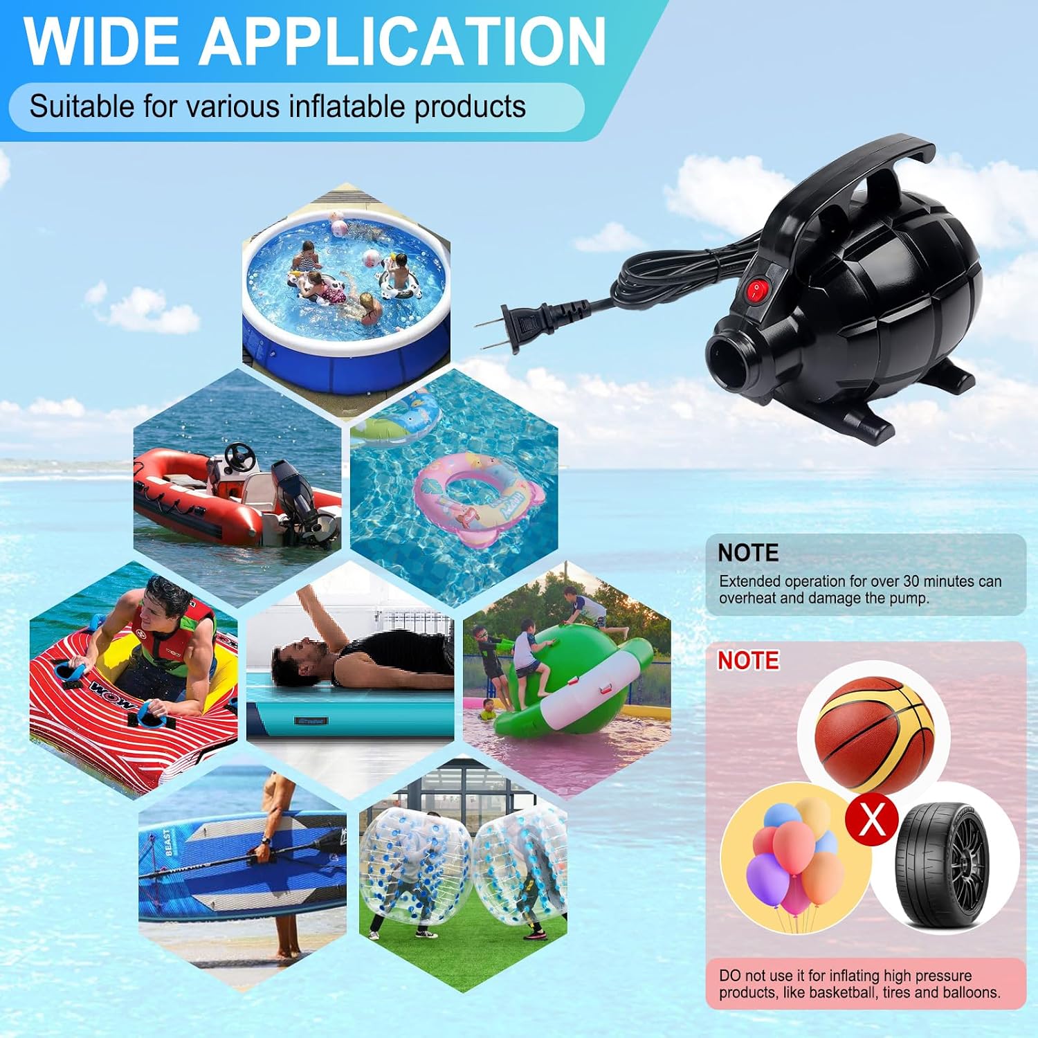 Electric Air Pump For Inflatable Air Tumble Track Gymnastics / Flooring / Tumbling / Yoga / Taekwondo / Exercise Gym Fitness Training Mat Inflatable