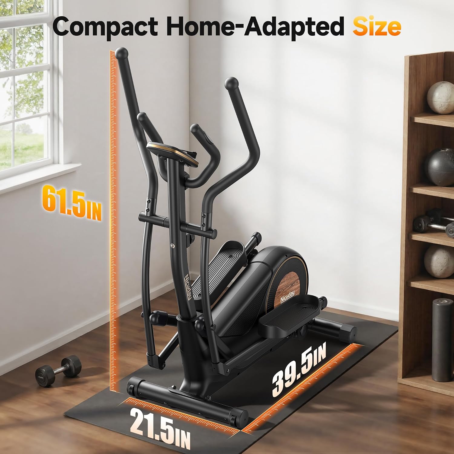 Niceday Elliptical Exercise Machine with 15.5/18/19IN Long Stride | Compact Elliptical Machine for Home Use, 16 Resistance Levels; 400LBS Stable Loading Capacity; Kinomap APP Support