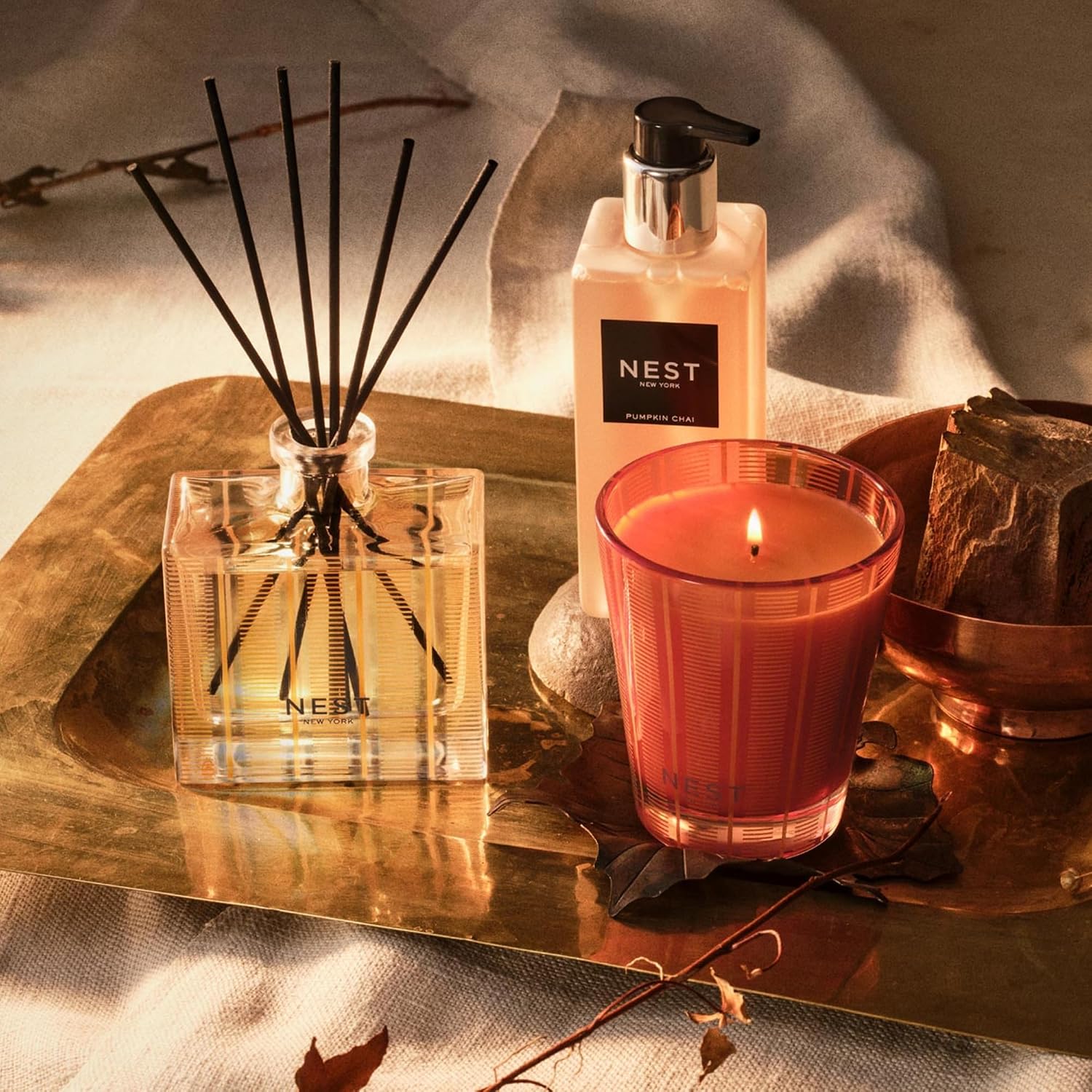NEST New York Scented Classic Candle, Pumpkin Chai - 8.1 oz - Up to 60-Hour Burn Time - Reusable Glass Vessel