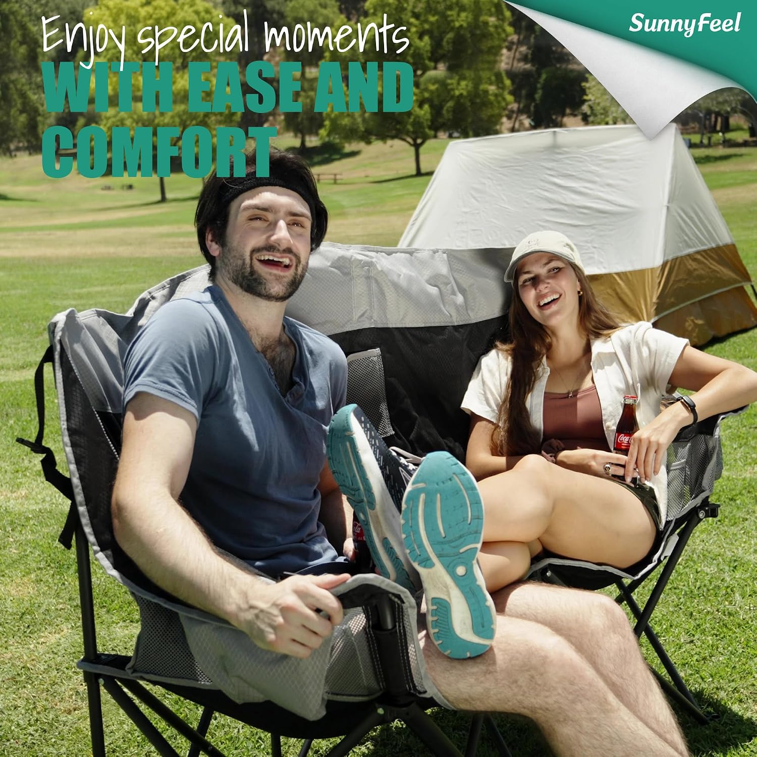 SUNNYFEEL Folding Double Camping Chair Oversized Loveseat for Adults