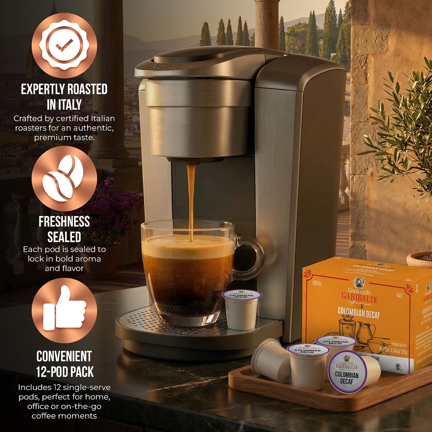 Caffè Garibaldi Colombian Coffee Pods for Keurig K-Cup Brewers, 12 Count