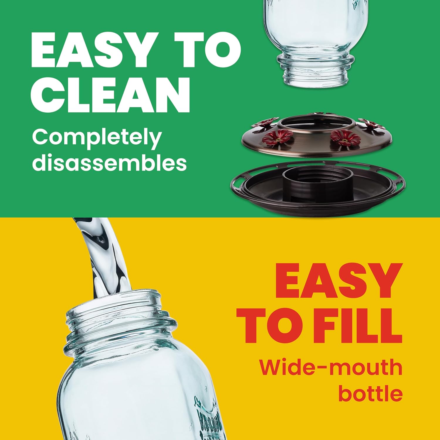 More Birds Mason Jar Hummingbird Feeder, Glass Hummingbird Feeders for Outdoors, 5 Feeding Stations, 25 Ounces