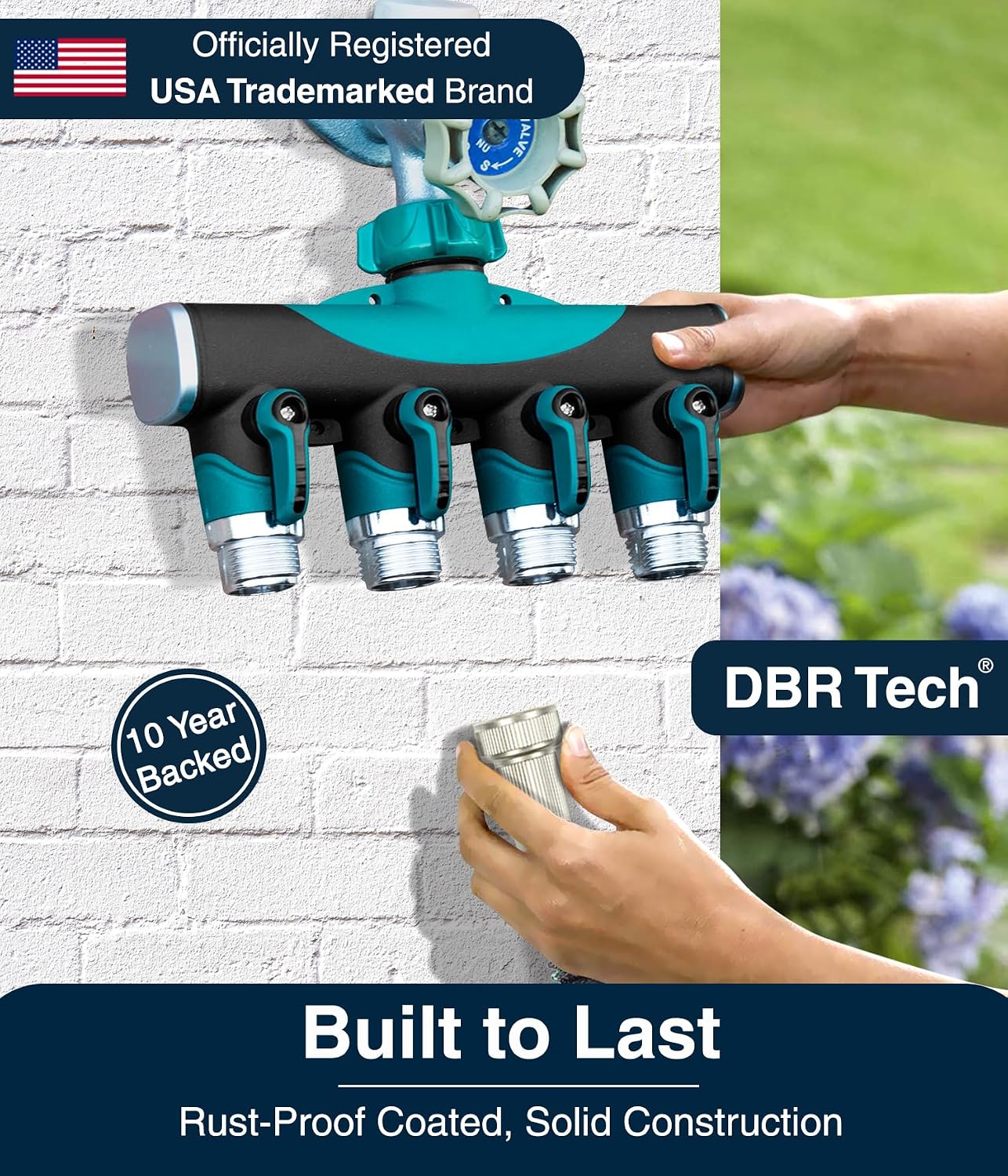 DBR Tech® 4 Way Hose Splitter (Superior Durability), Premium Garden Hoses Connector, 4 Way Heavy Duty Water Valve for Spigot Faucet Bib