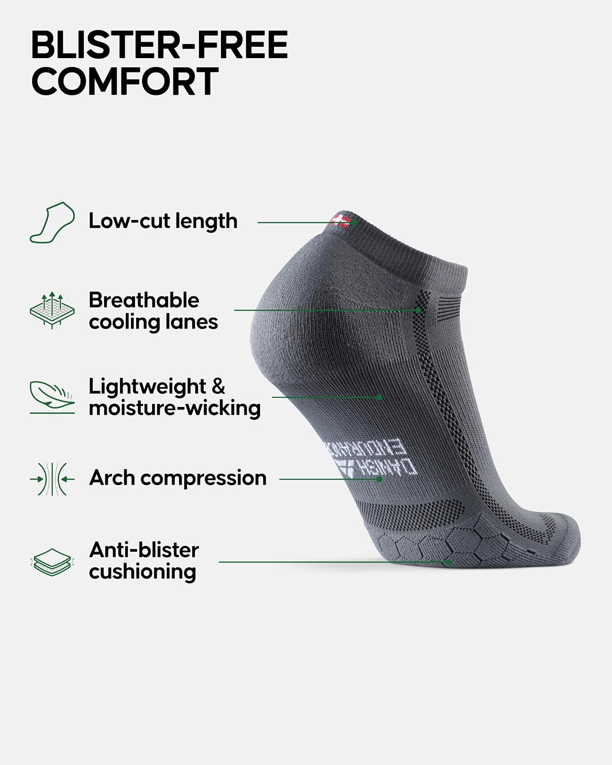 DANISH ENDURANCE Running Socks, Low-Cut, Anti Blister, 3 & 5-Pack