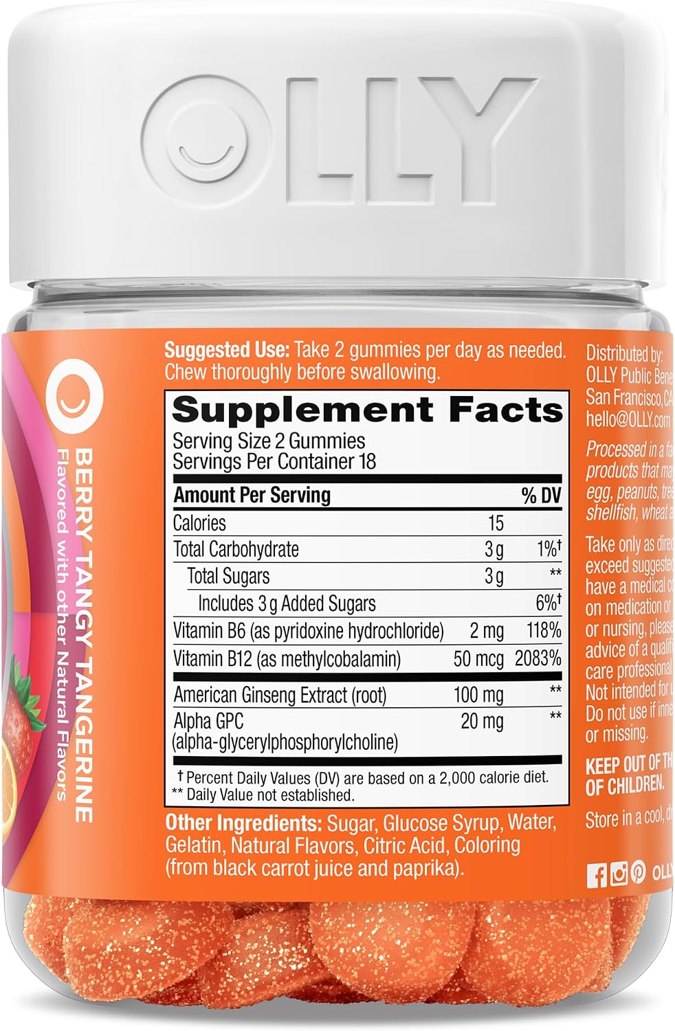 OLLY Laser Focus Gummy Supplement,* Ginseng Extract, Alpha GPC - 36 Count