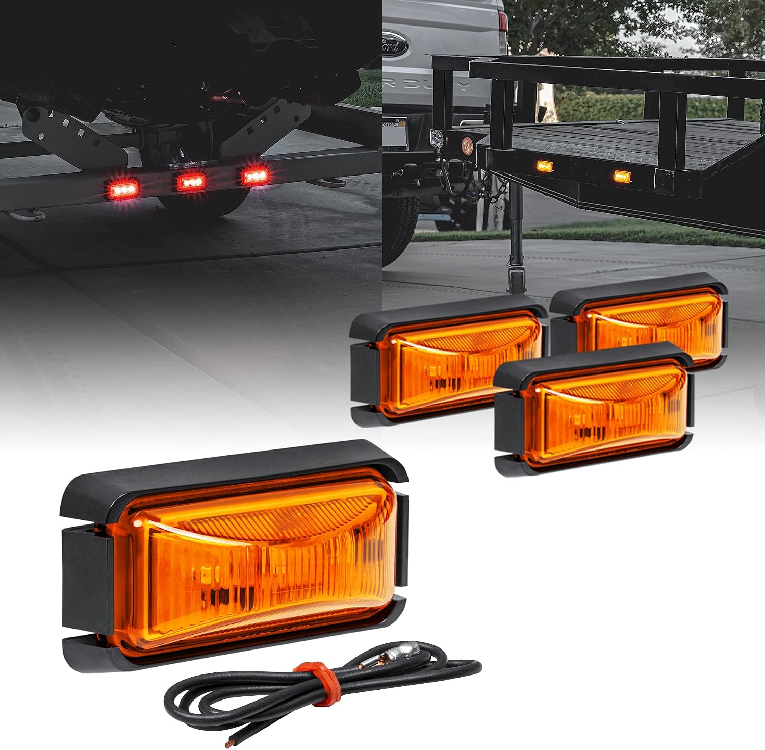 TRUE MODS 2pc 2.5" Amber Rectangle LED Trailer Marker Lights for Truck RV