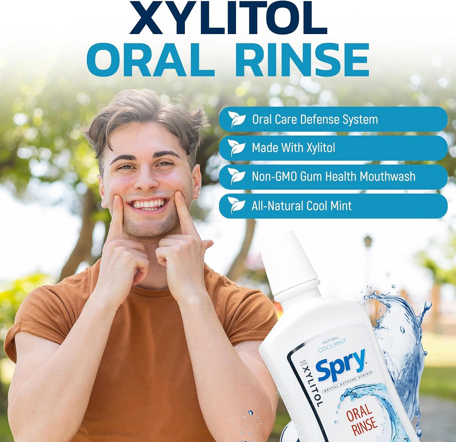 Spry Natural Xylitol Oral Rinse Mouthwash, Spearmint - 16 fl oz (Pack of 1) | Natural, Fluoride Free, Enamel Support, Low Alcohol, Gentle for Sensitive Mouth and Gum, Non-GMO, No Burn