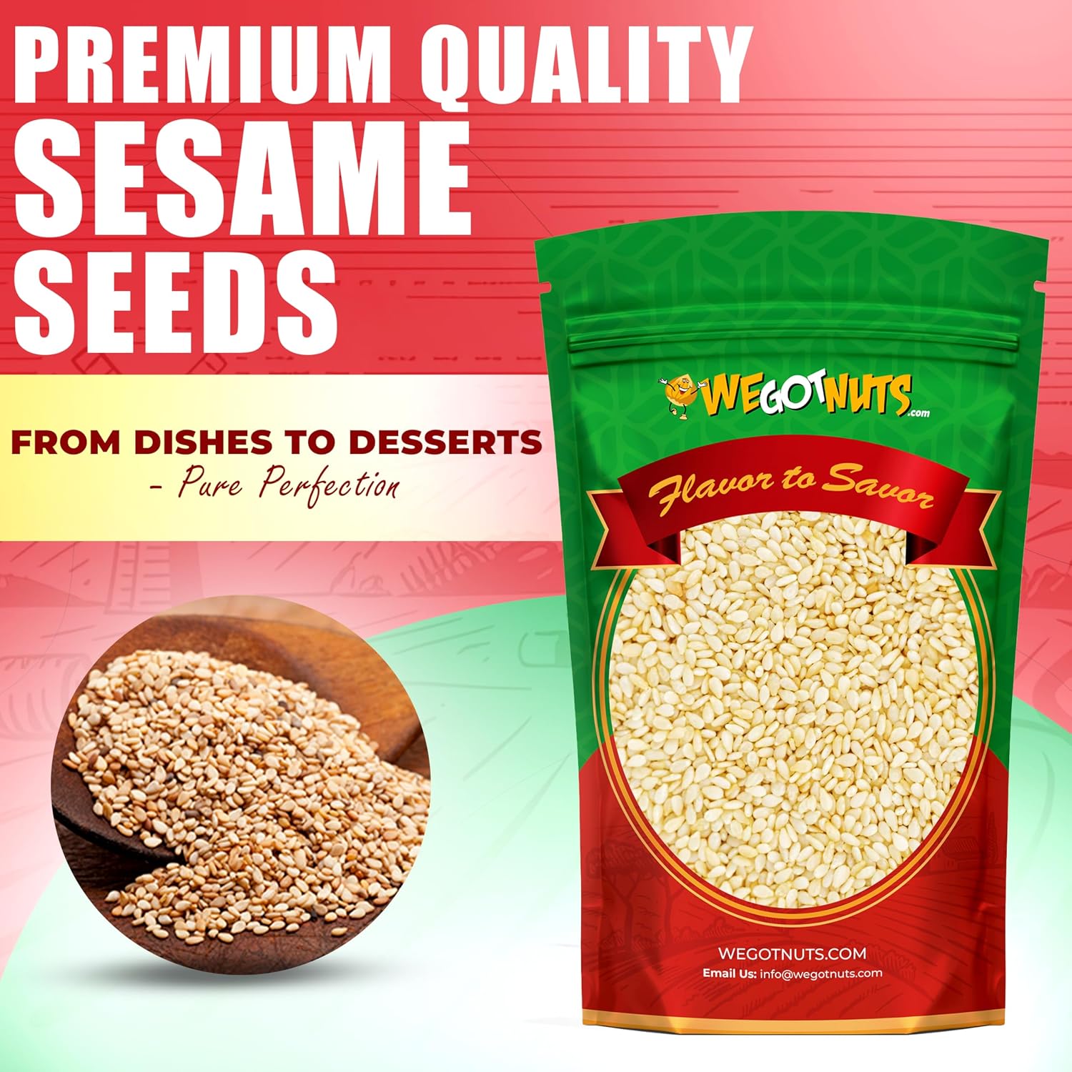 We Got Nuts White Hulled Sesame Seeds 5 Lbs (80oz) Bag | No Preservatives Added, Non-GMO, 100% Natural With No Shell | For Baking, Salad Toppings