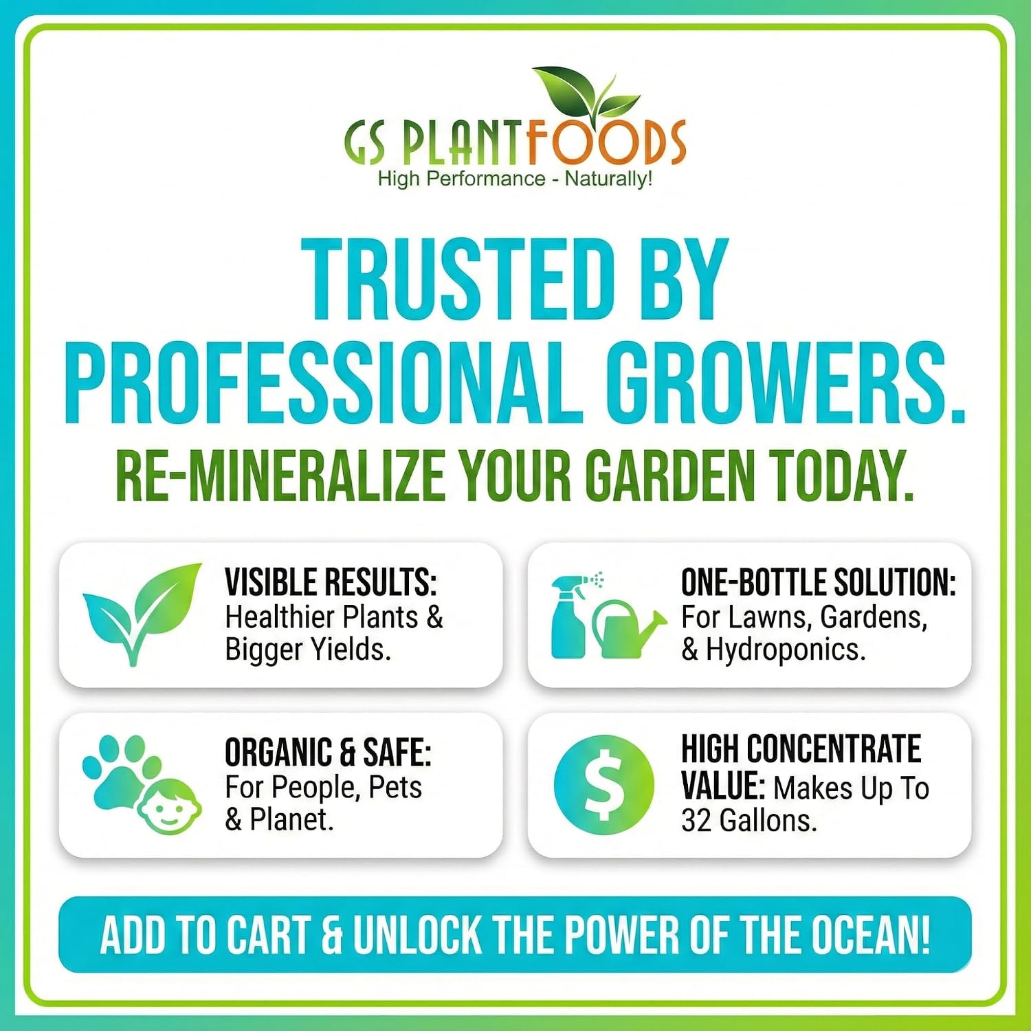 Ocean Magic Sea Mineral Fertilizer by GS Plant Foods(1 Gallon) - Soil Mineral Health Improvement Liquid Concentrate - Sea Minerals for Lawn and Turf, Gardens & House Plants
