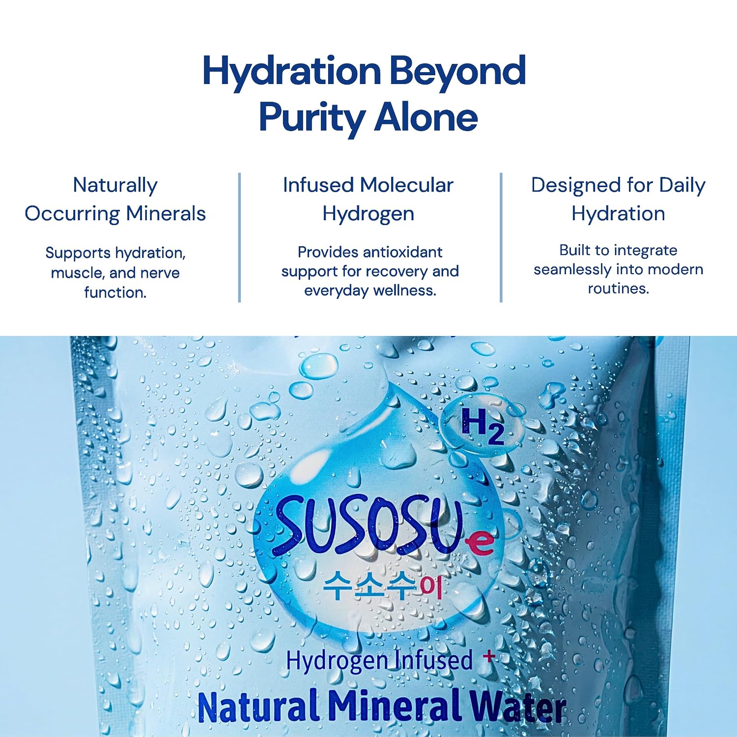 Susosu Hydrogen Water, Korean Mineral Water, 20 Pouches Ready to Drink, 10.5 Fl Oz