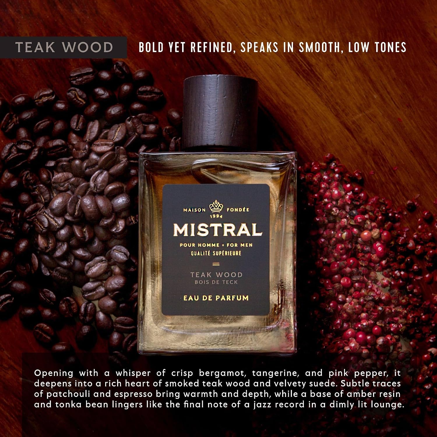 Mistral Bourbon Vanilla Eau de Parfum for Men, Men's Cologne, 3.4 Oz | Warm & Sweet Masculine Scent with Vanilla, Patchouli & Sandalwood, Cruelty-Free, Long-Lasting Perfume, Made in France