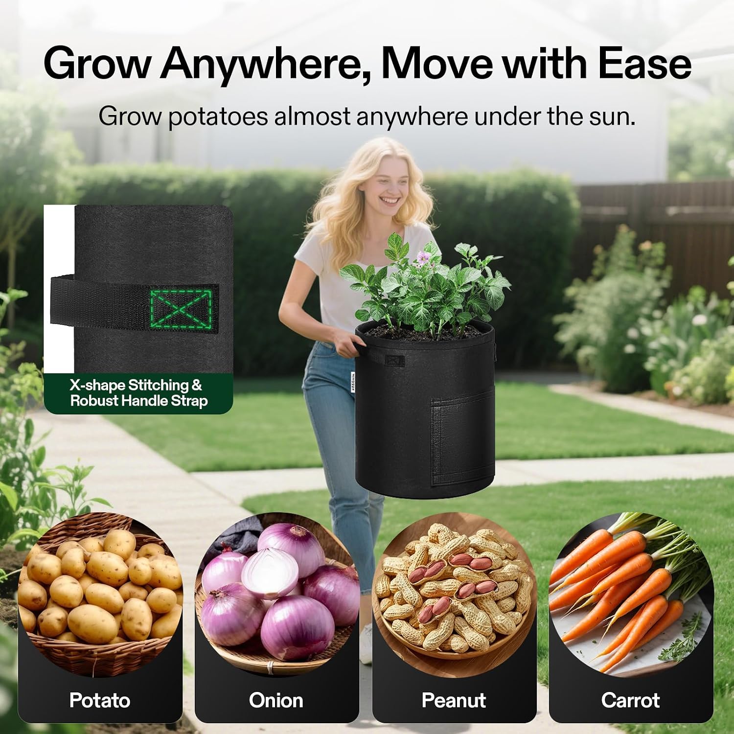 VIVOSUN 5-Pack 7 Gallon Potato Grow Bags, Roll-up Harvest Window