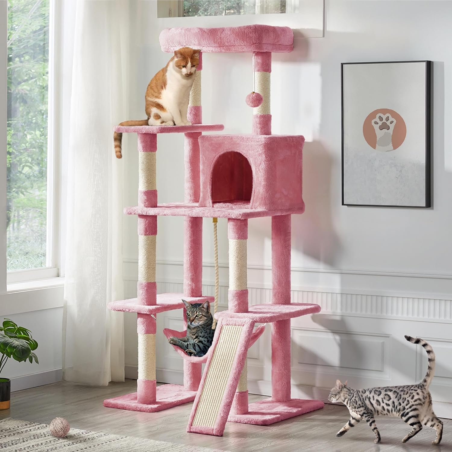 Yaheetech 63in Sturdy Large Cat Tree for Indoor Heavy Cats, Tall Tower