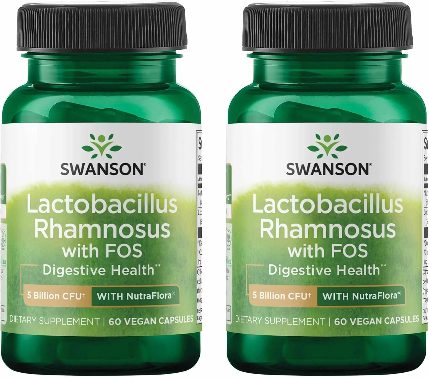 Swanson Lactobacillus Rhamnosus with FOS, 5 Billion CFU, 60 Veggie Capsules | Digestive Health Support with Fructooligosaccharides, Probiotic Support for Gastrointestinal Health, Acid-Resistant Vegan