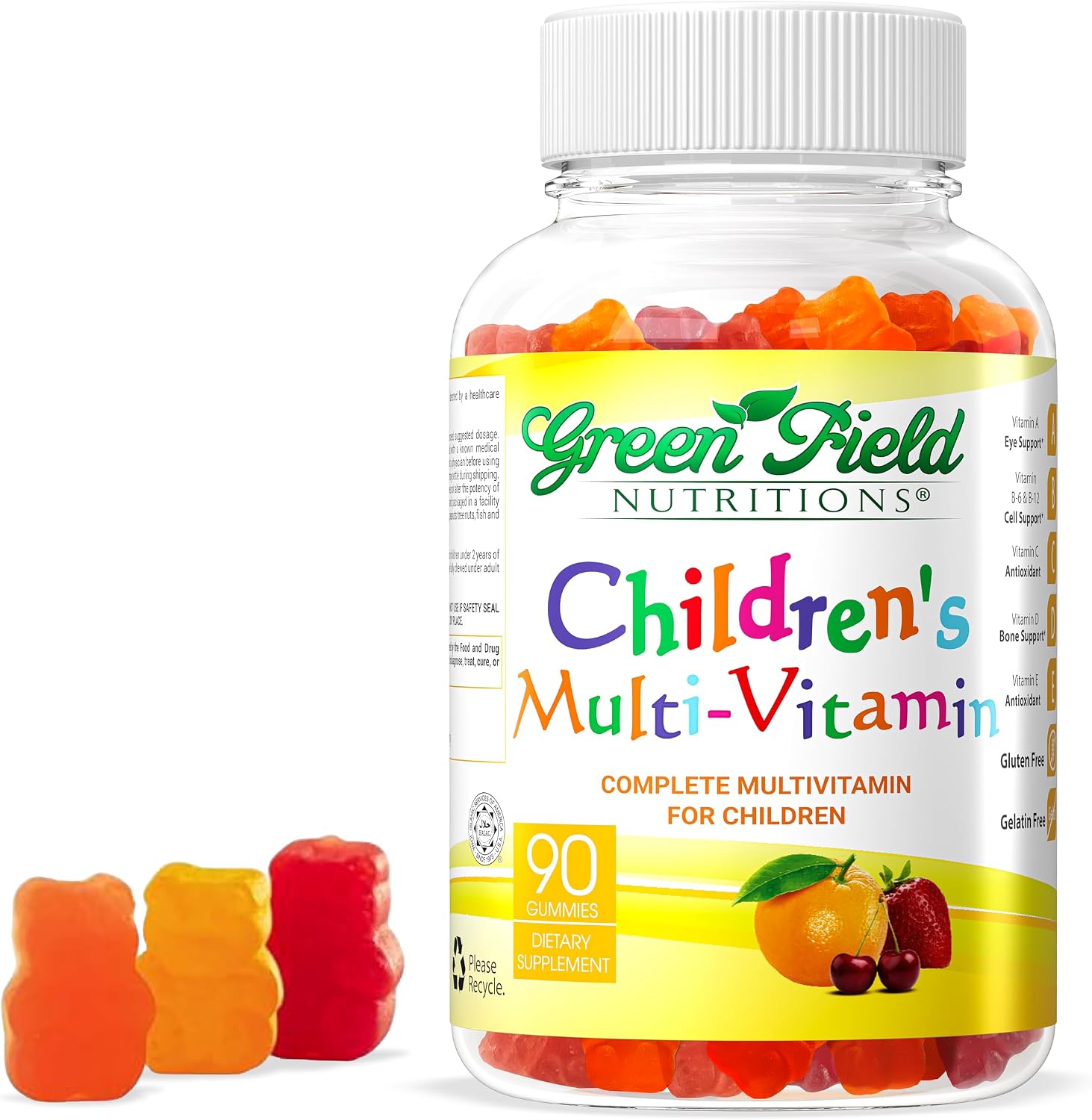 Greenfield Nutritions Halal Multivitamin for Kids – Gelatin-Free Halal Kids Multivitamin Gummies with Vitamins A, B, C, D