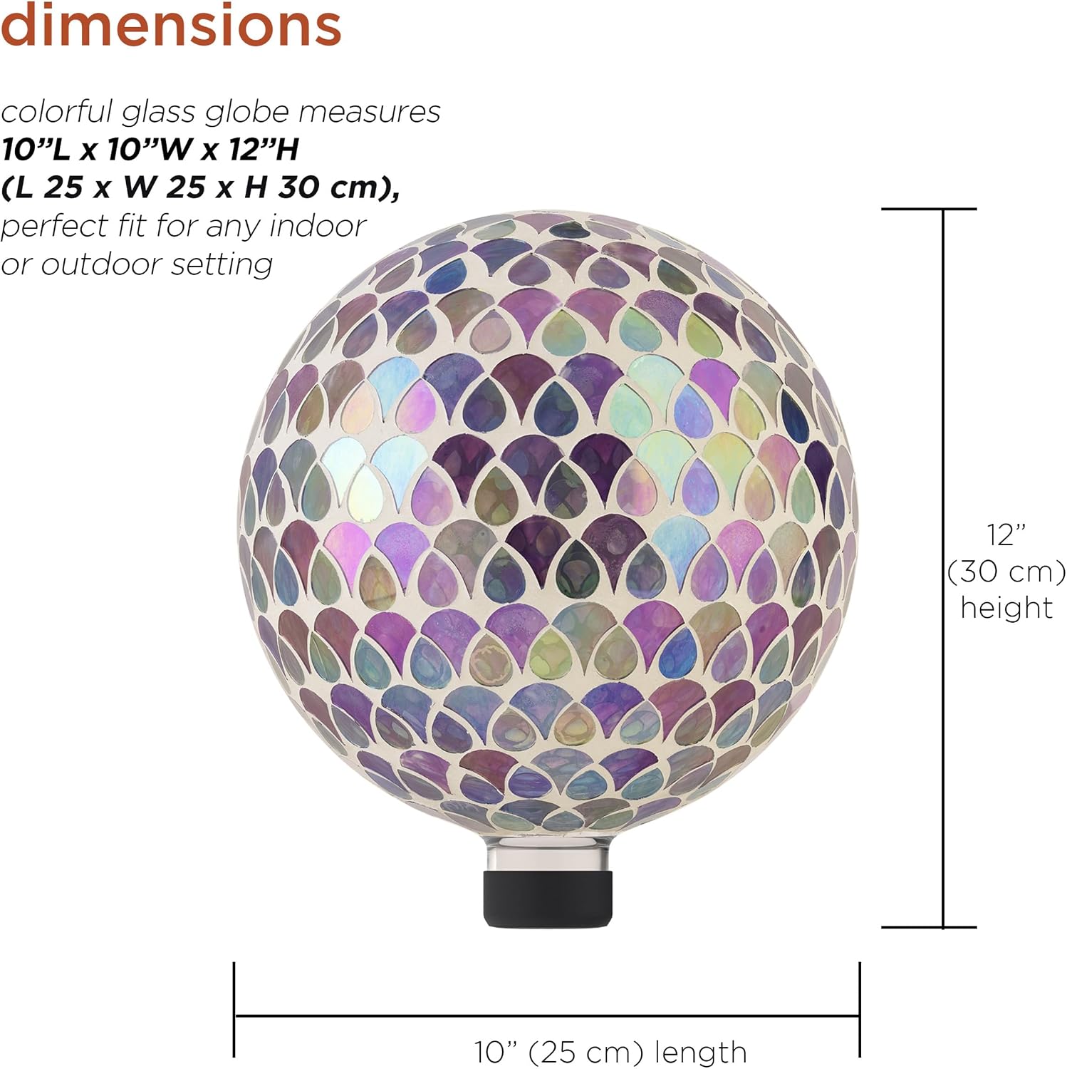 Alpine Corporation 10" Diameter Indoor/Outdoor Glass Mosaic Gazing Globe Yard Decoration, Purple Pearlized Petals Design