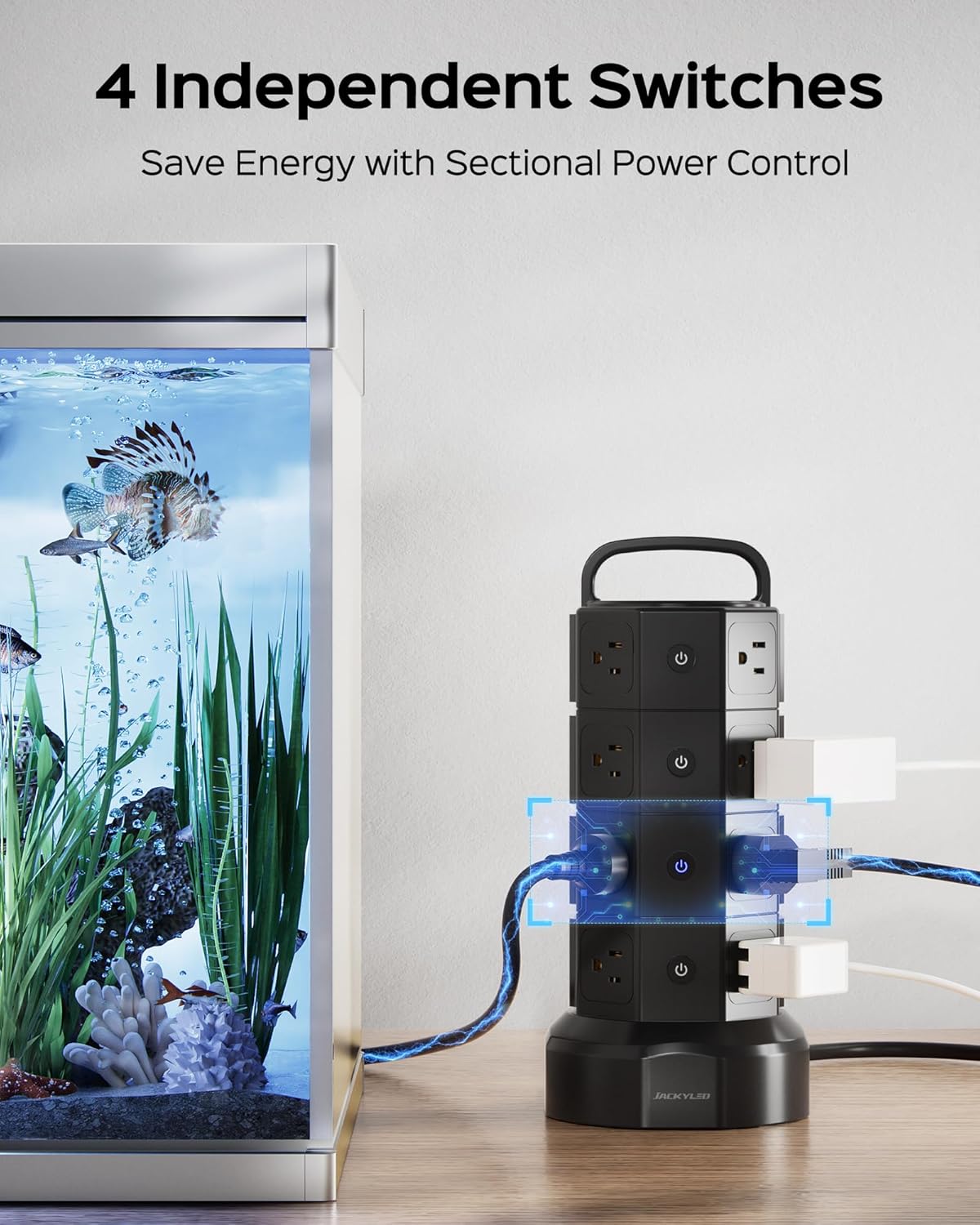 JACKYLED Power Strip Tower Surge Protector, 12 AC 6 USB (2 USB C), 1050J