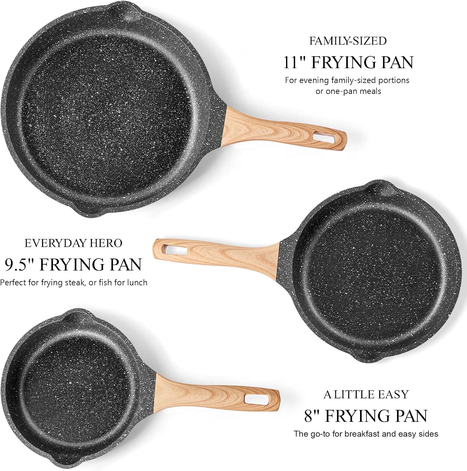 YIIFEEO Frying Pans Nonstick, Induction Frying Pan Set Granite Skillet Pans for Cooking Omelette Pan Cookware Set with Heat-Resistant Handle