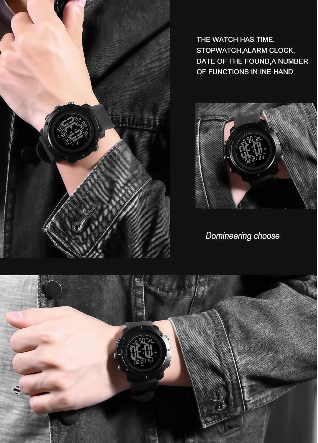 SNE Digital Watch Sports Waterproof Military Back Light Small Watch for Men Black 1426