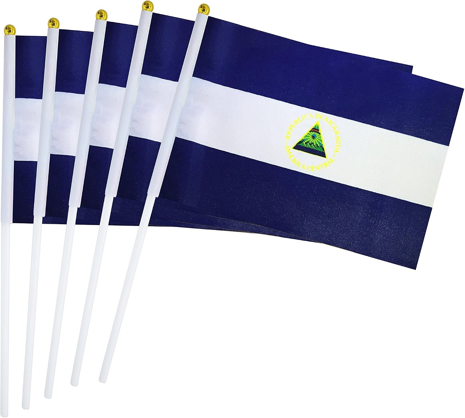 5 Pack Nicaragua Nicaraguan Mini HandHeld Stick Flag,Suitable For Various Holiday Parties,And National Flag Day.