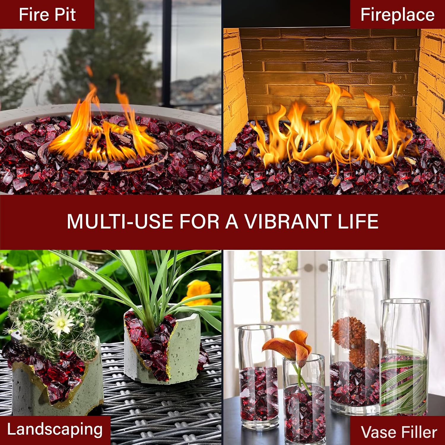 NUPICK 20 Pound Fire Glass, 1/2 Inch Reflective Fire Pit Glass