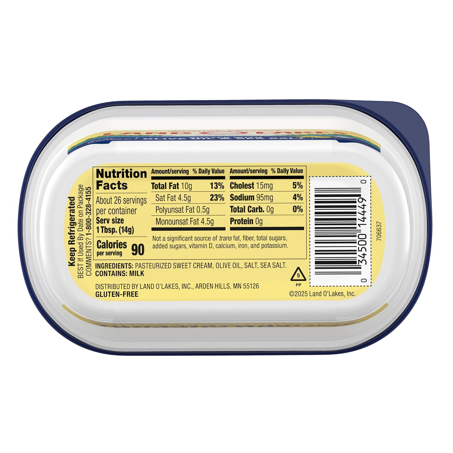 Land O Lakes Butter with Olive Oil & Sea Salt, Spreadable, 13 oz tub