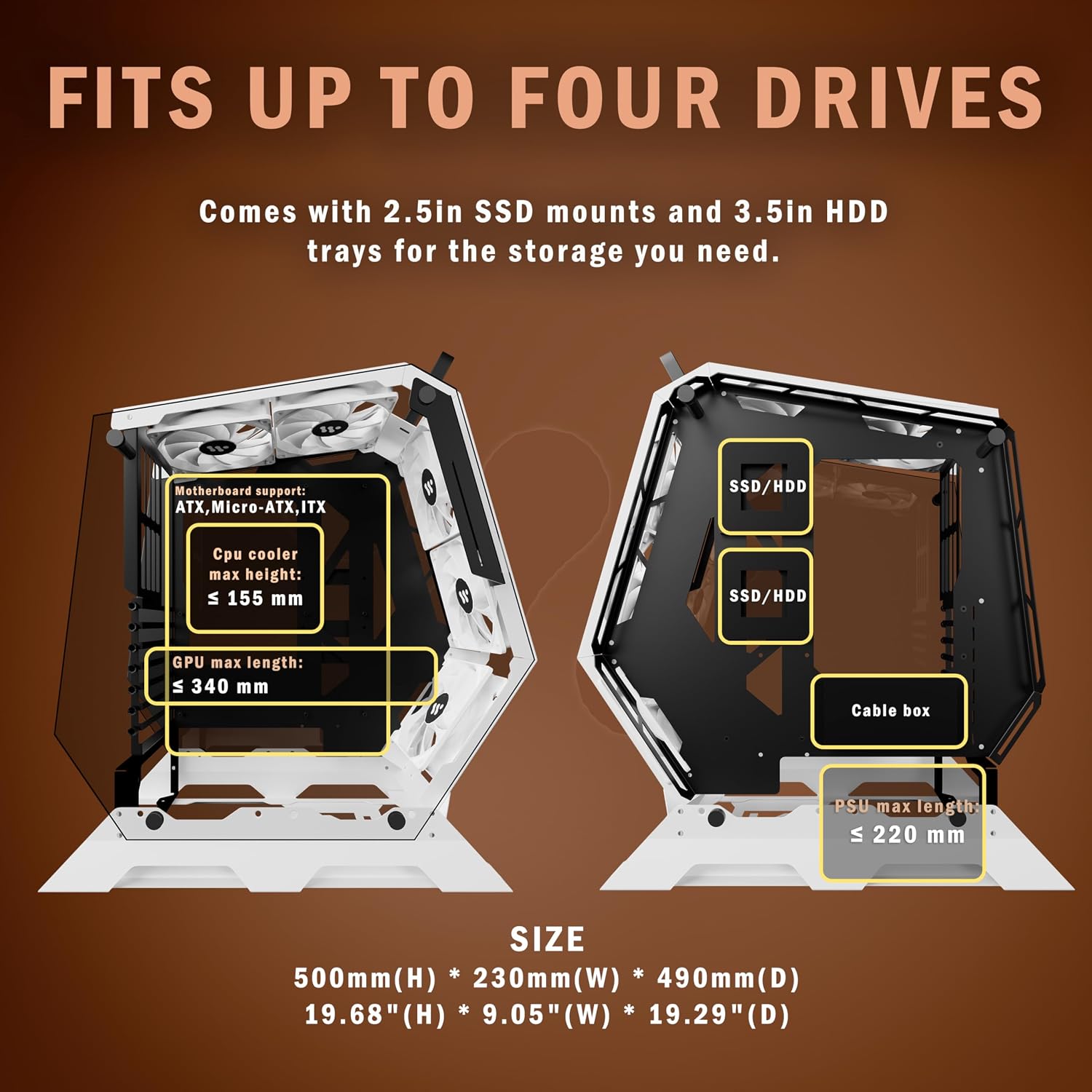 KEDIERS PC Case C570 ATX Mid Tower Tempered Glass Gaming Computer Open Frame Case with 5 PWM ARGB Fans,White