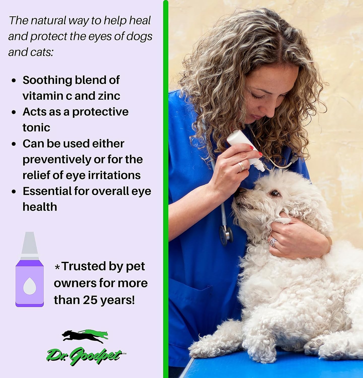 Eye-C All-Natural Eye Drops for Dogs, Cats | Human Quality Zinc & Vitamin C | Veterinarian Recommended Eye Care | Soothe, Wash