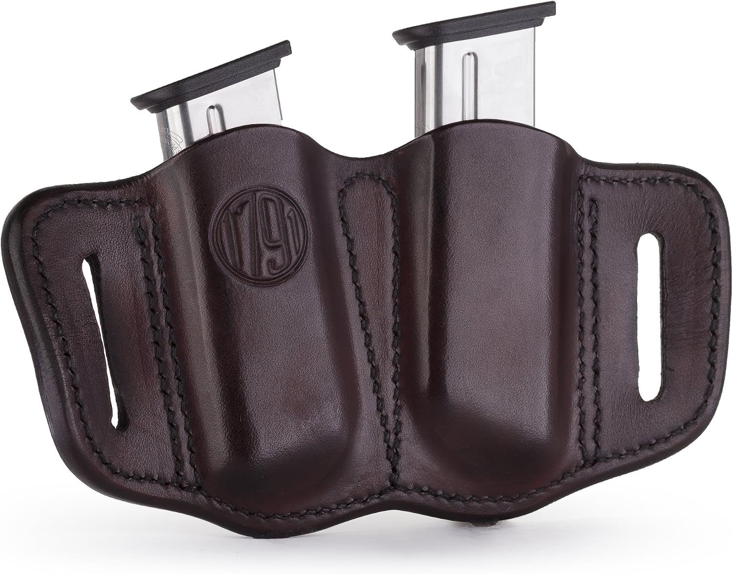 1791 Gunleather Double Mag Pouch, Single Stack 9mm, 40, 45 Magazine Holder | Double magazine pouch fits most 1911 single stack mags, handcrafted with 100% American steerhide leather