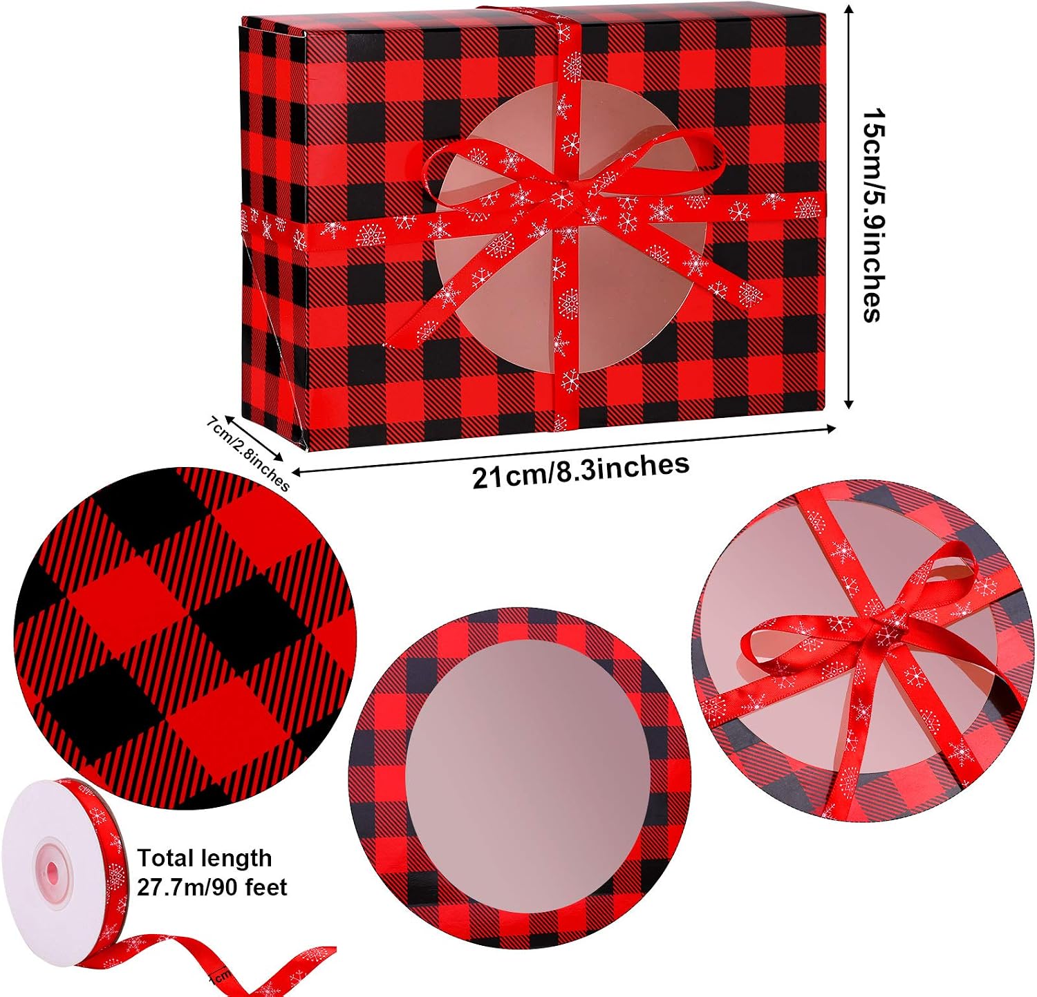Aneco 12 Pack Christmas Cookie Boxes with Window Red and Black Plaid Holiday Treat Boxes Paper Food Boxes Xmas Gift Bags Cake Candy for Gift Giving