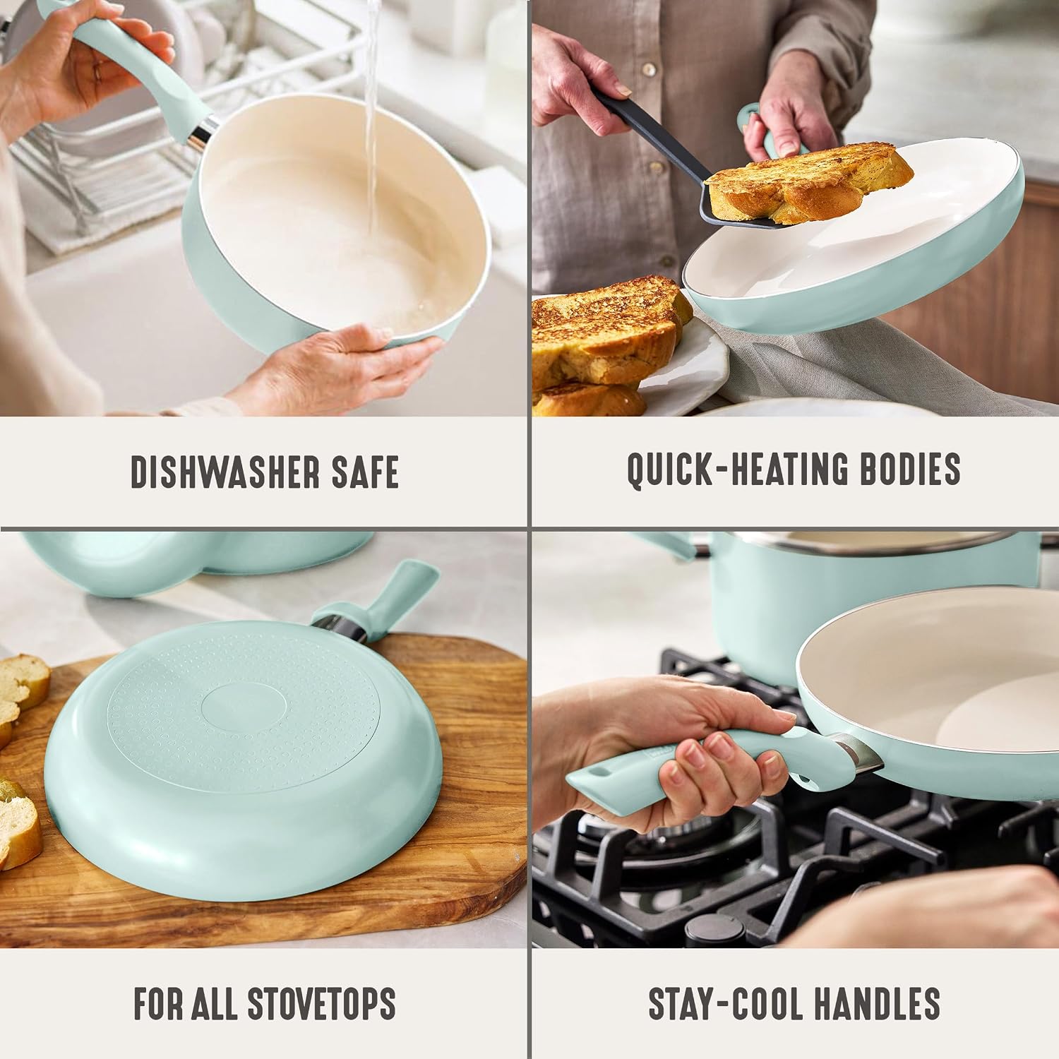 GreenLife 2 Piece (7” & 10”) Ceramic Nonstick Frying Pan Set, Turquoise | PFAS-Free Nonstick Coating, Family Skillet Set, Egg Pan, Omelet Pan, Stay-Cool Handles, Dishwasher & Oven Safe up to 350F