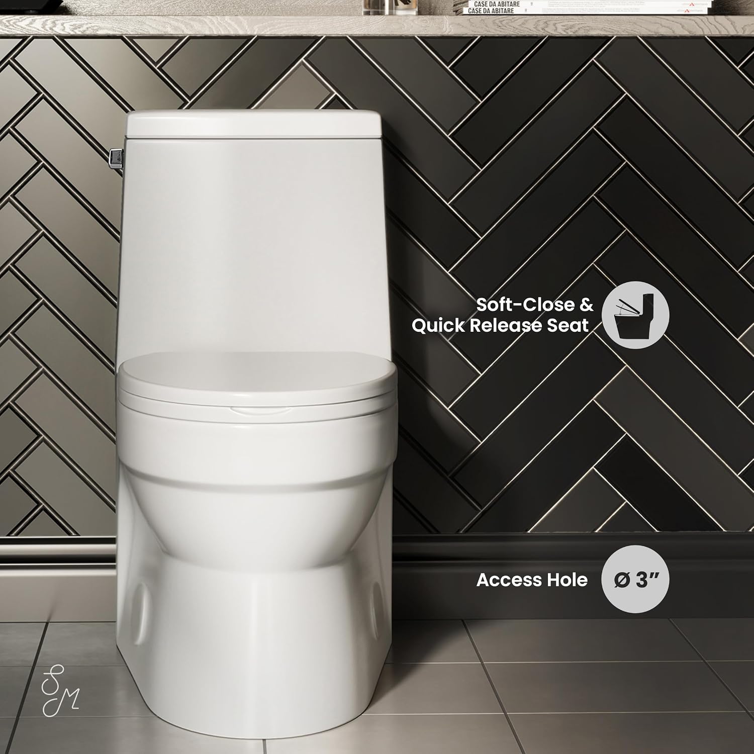Swiss Madison SM-1T123 Virage One Piece Toilet, Modern Toilets For Bathrooms, ADA Toilet, Elongated Left Side Flush Handle Toilet 1.28 GPF