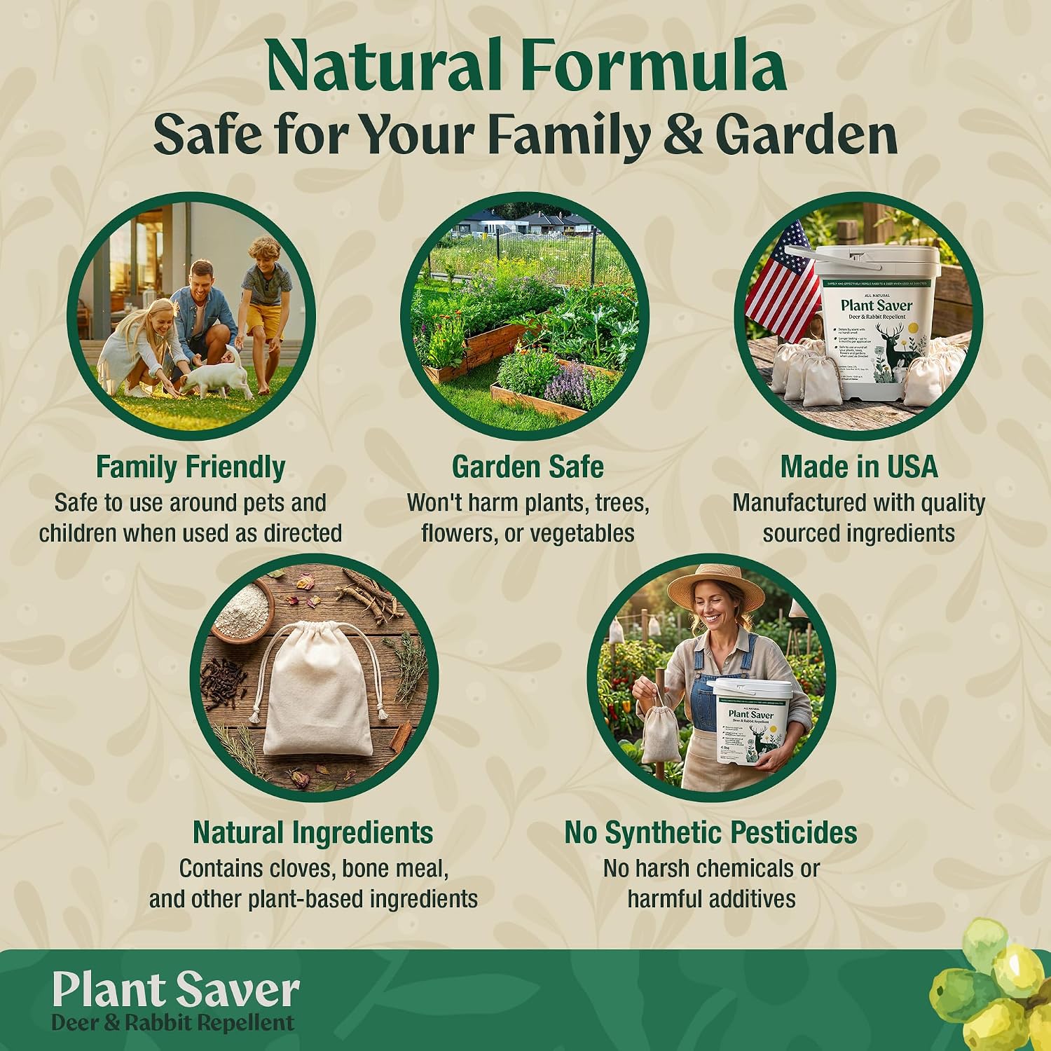 Deer & Rabbit Repellent – All Natural Scent-Based Animal Protection – Safe for Pets & Plants – Long-Lasting Up to 6 Months – Repels Elk, Moose & Rodents – 2 lbs with 10 Refillable Bags