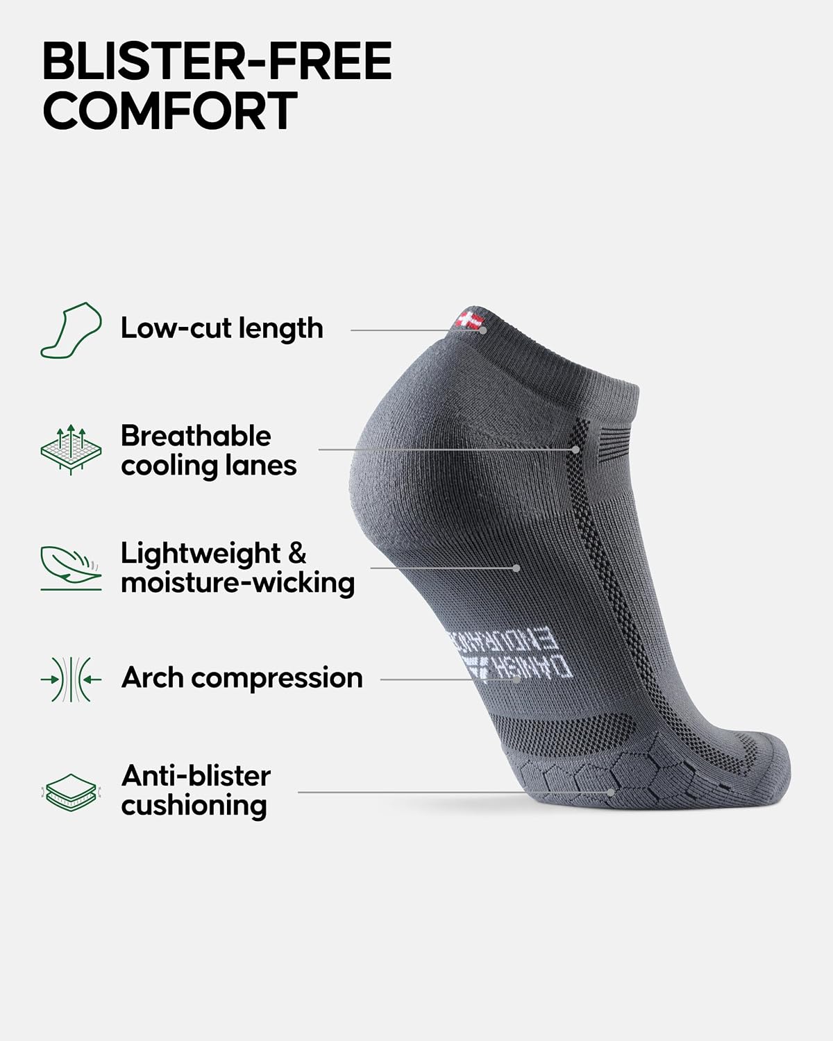 DANISH ENDURANCE Running Socks, Low-Cut, Anti Blister, 3 & 5-Pack