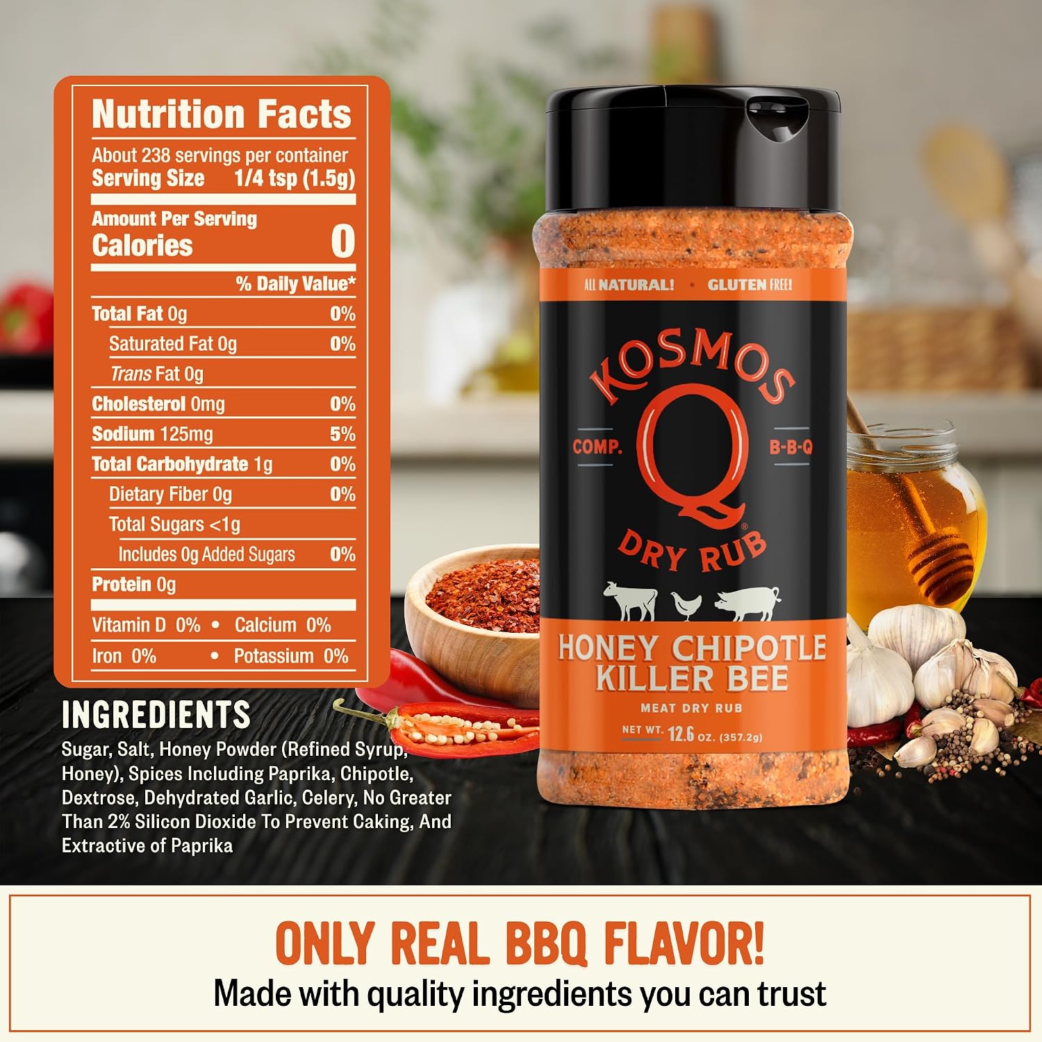Kosmos Q Hot Dirty Bird BBQ Dry Rub, Spicy Seasoning with Chili Pepper, Brown Sugar, Garlic & Onion for Chicken, Turkey, Ribs, Pork, Dry Rub for Smoking & Grilling Meat, BBQ Spice Blend, 11 Oz Bag