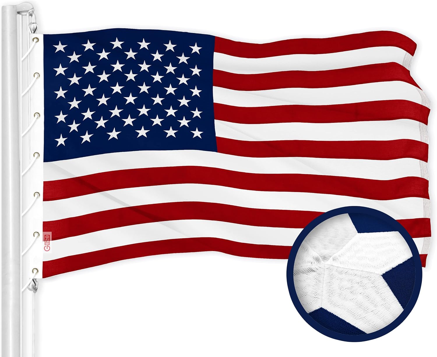 G128 American USA Flag | 5x8 Ft | ToughWeave Series Embroidered 300D Polyester | Country Flag, Embroidered Stars, Sewn Stripes, Indoor/Outdoor, Brass Grommets